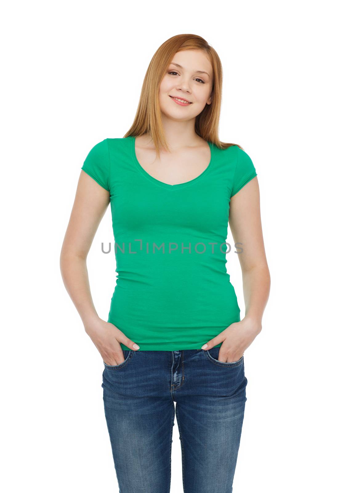 happiness and people concept - smiling teenage girl in casual clothes