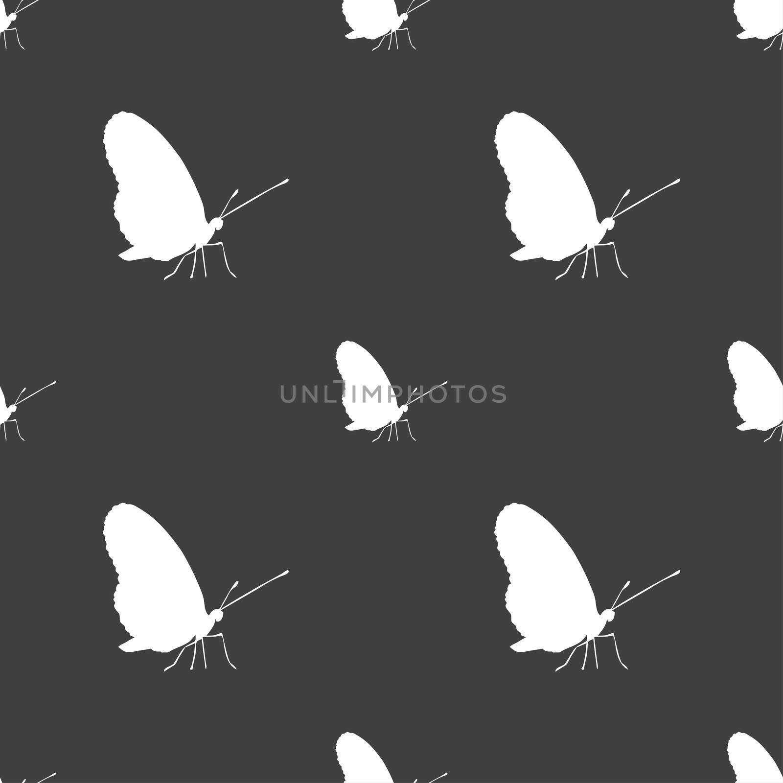 butterfly icon sign. Seamless pattern on a gray background.  by serhii_lohvyniuk