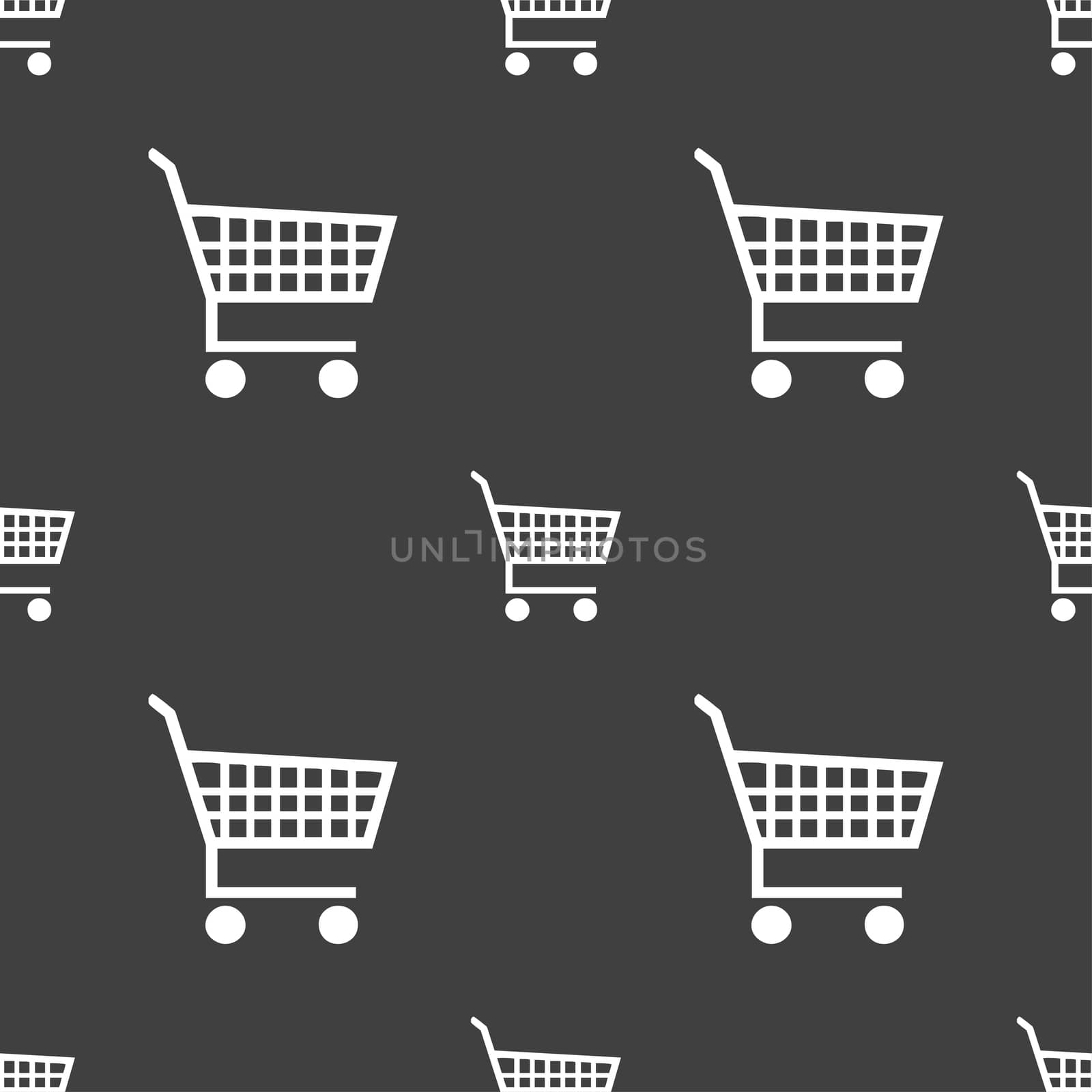 shopping cart icon sign. Seamless pattern on a gray background. illustration