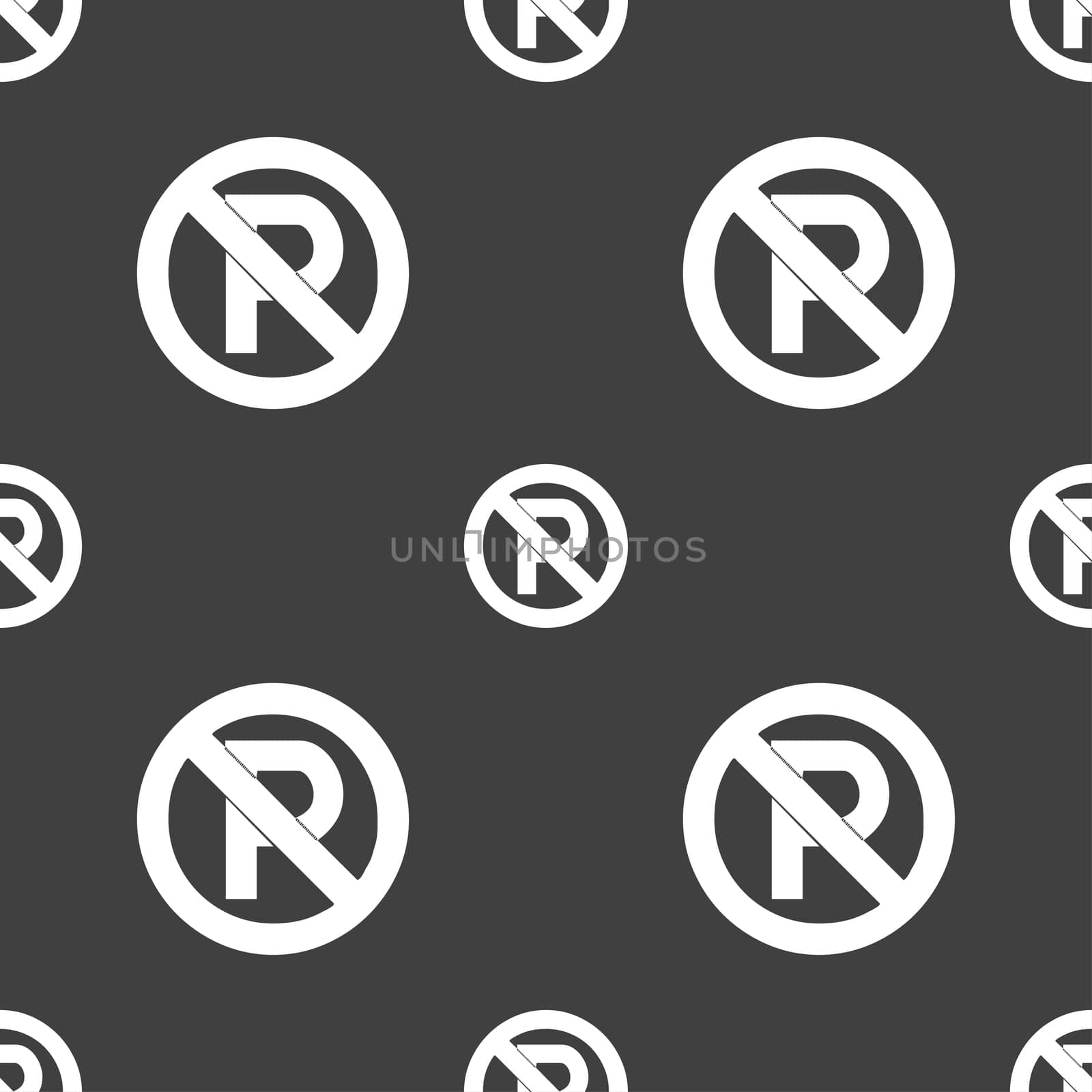 No parking icon sign. Seamless pattern on a gray background.  by serhii_lohvyniuk