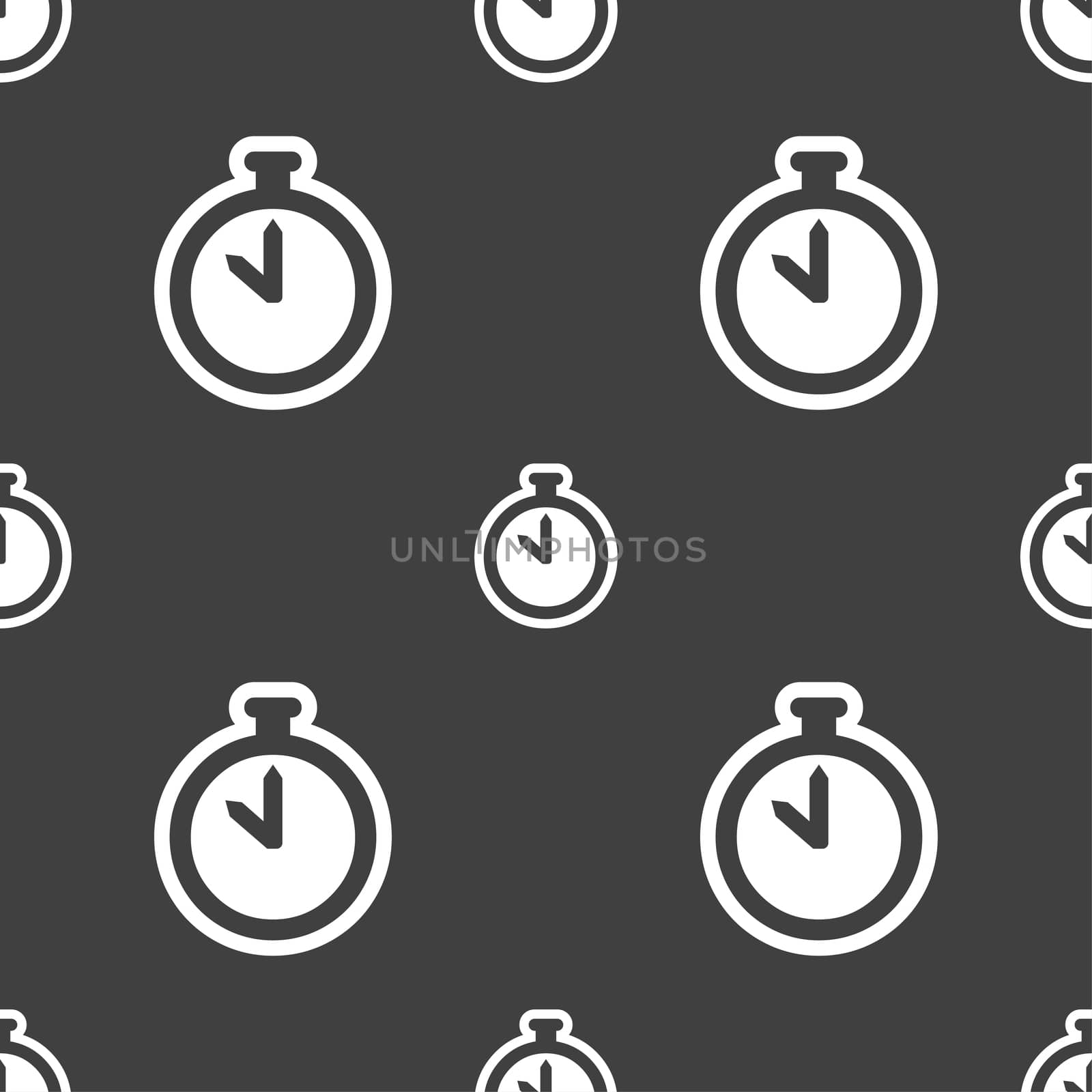 The stopwatch icon sign. Seamless pattern on a gray background. illustration