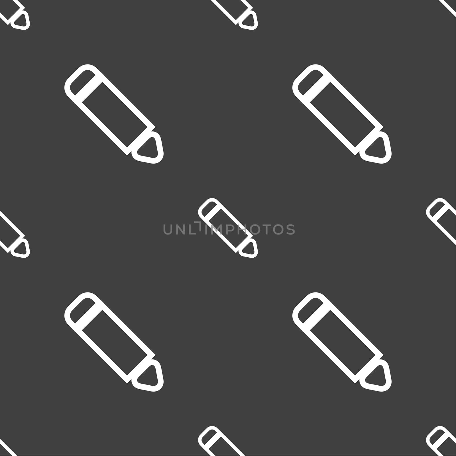 Pen icon sign. Seamless pattern on a gray background. illustration