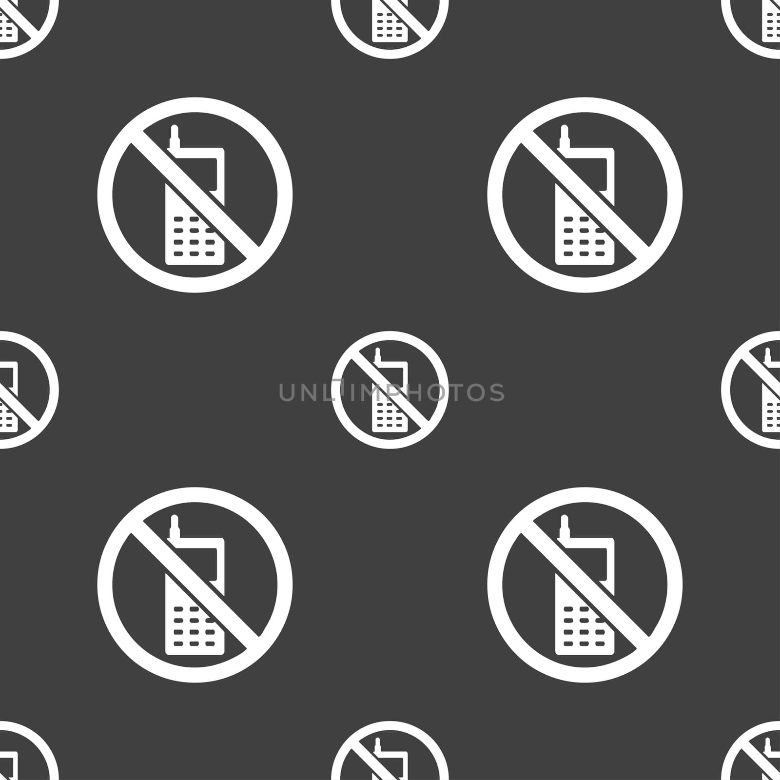 mobile phone is prohibited icon sign. Seamless pattern on a gray background. illustration