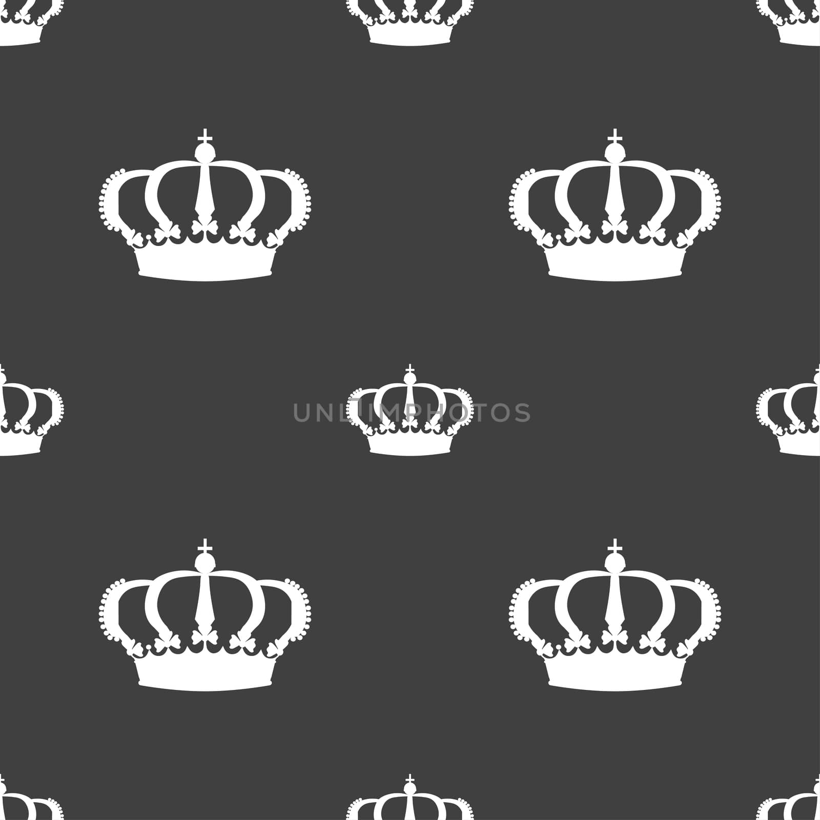 Crown icon sign. Seamless pattern on a gray background.  by serhii_lohvyniuk