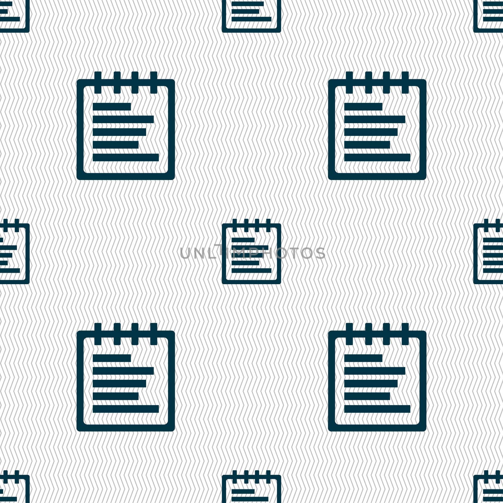 Notepad icon sign. Seamless pattern with geometric texture. illustration