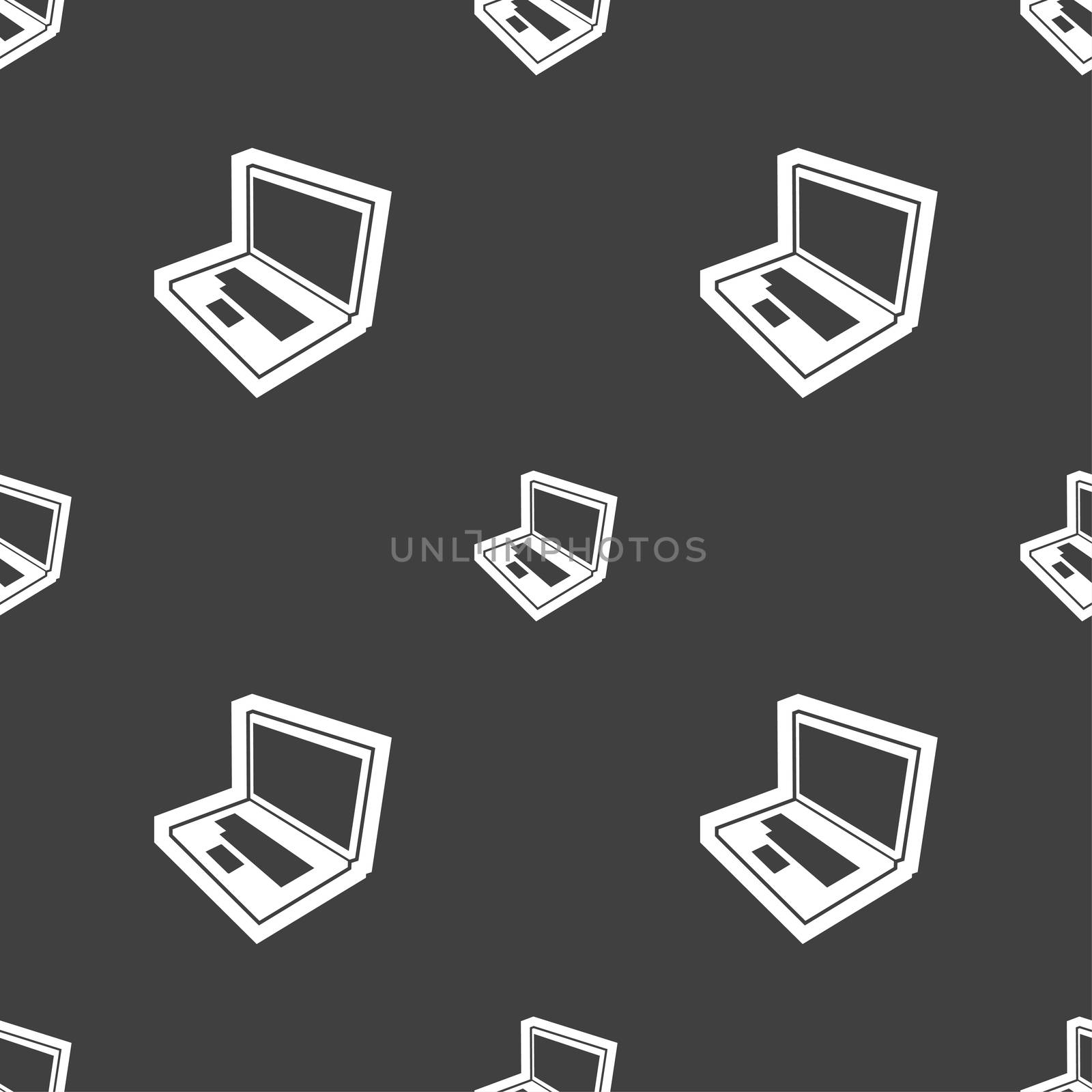 Laptop icon sign. Seamless pattern on a gray background.  by serhii_lohvyniuk