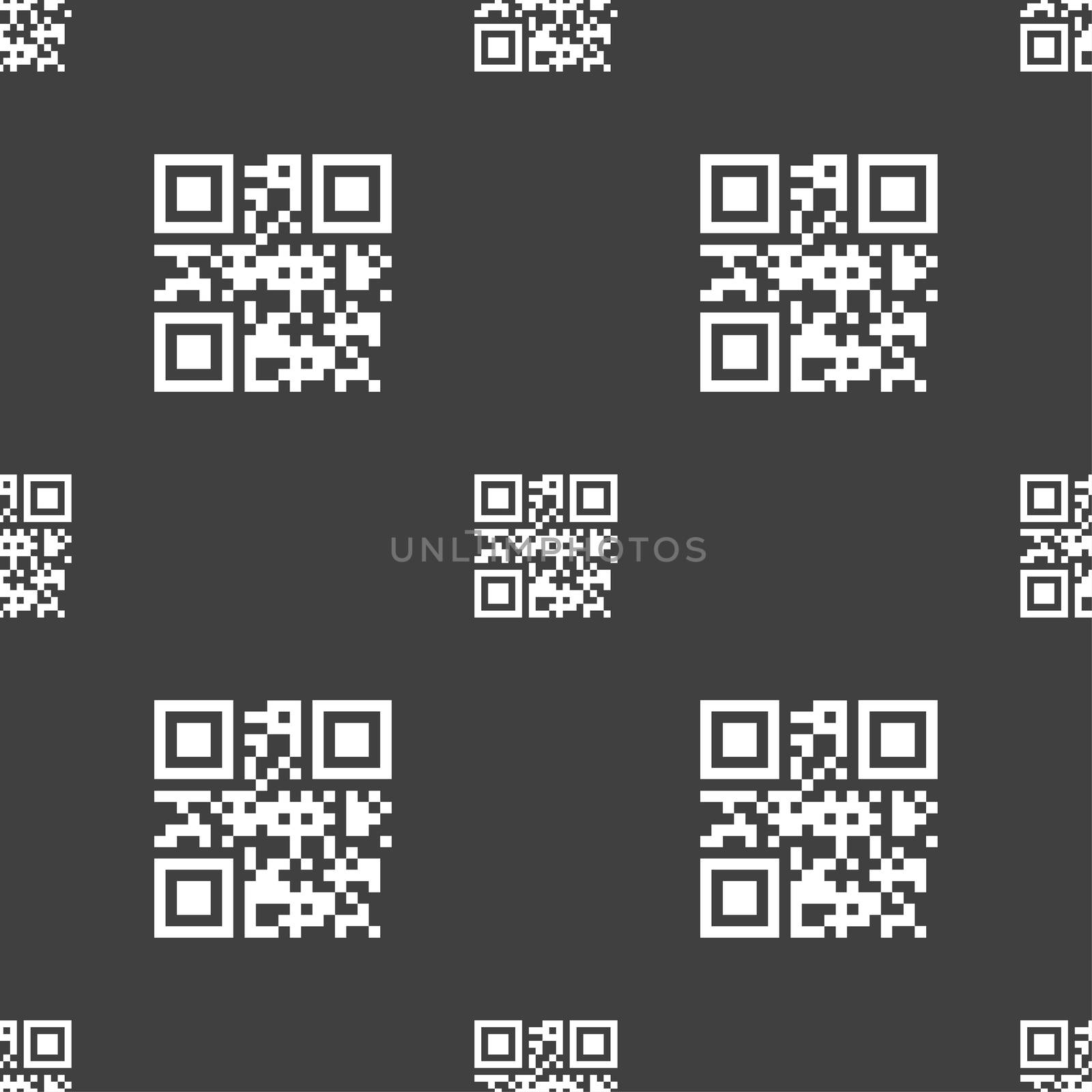 Qr code icon sign. Seamless pattern on a gray background. illustration