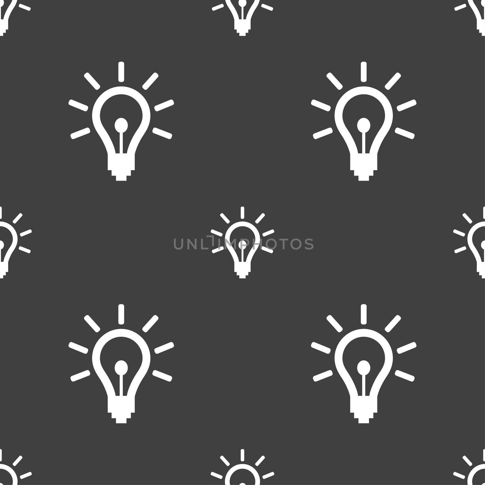 Light bulb icon sign. Seamless pattern on a gray background. illustration