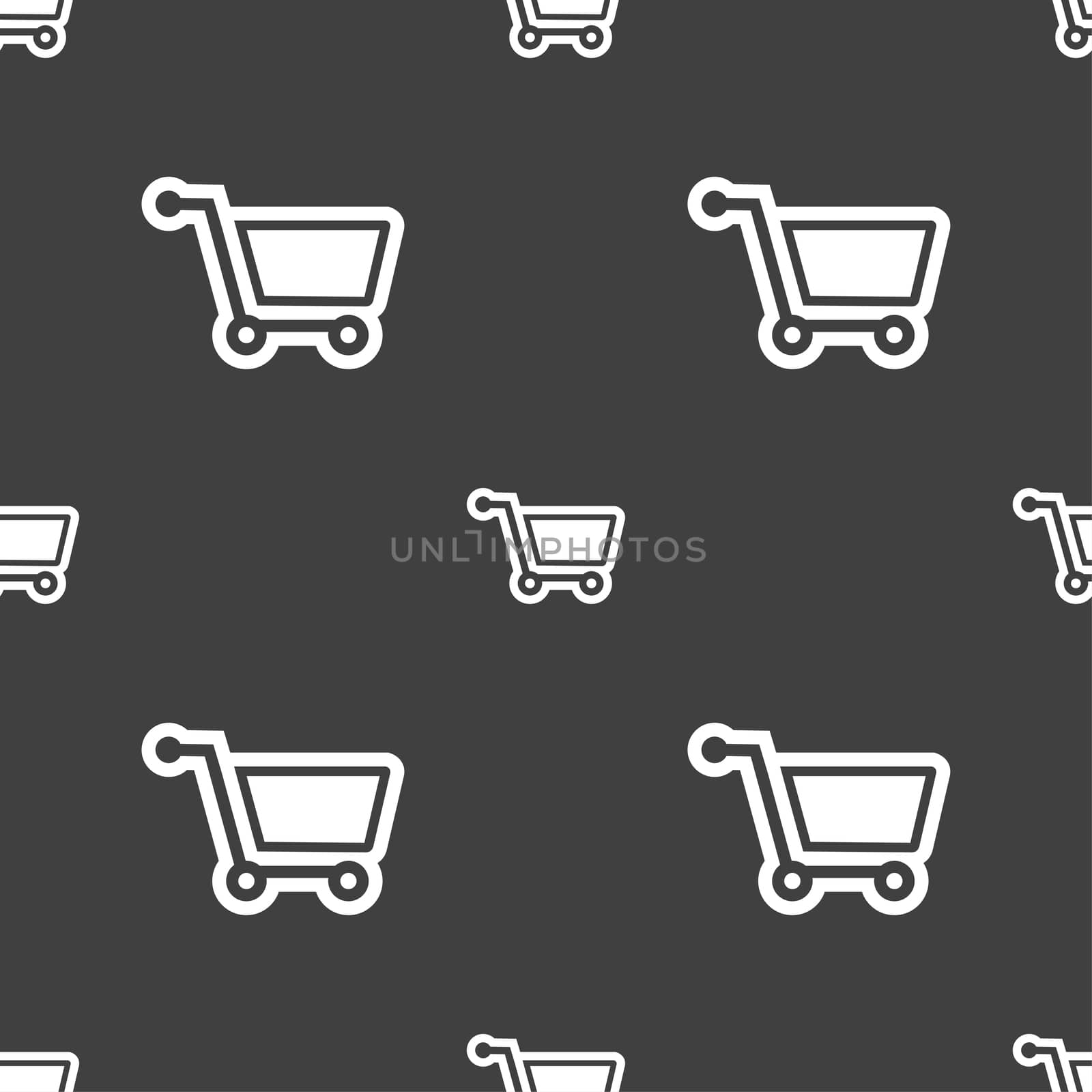 shopping cart icon sign. Seamless pattern on a gray background. illustration