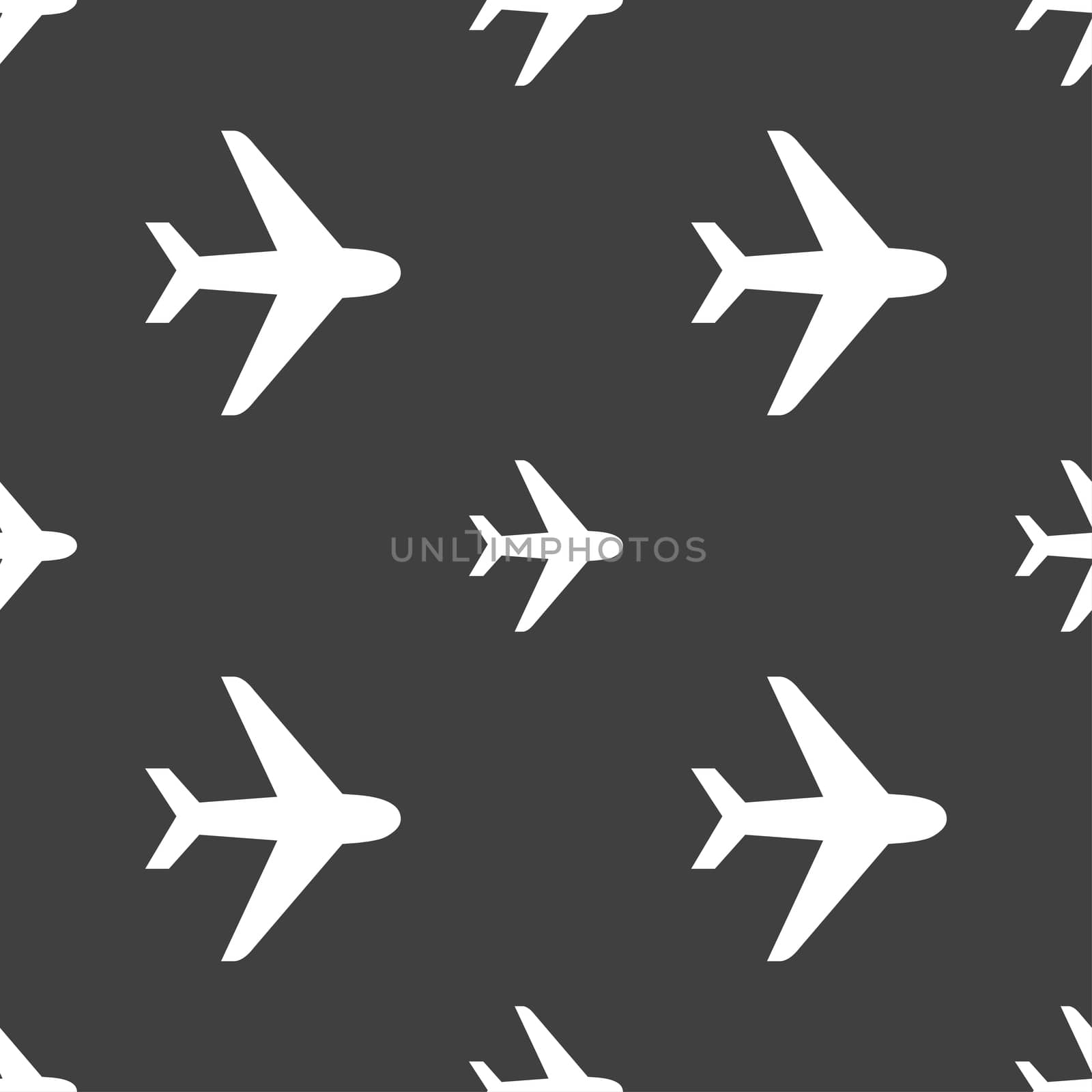 Plane icon sign. Seamless pattern on a gray background. illustration