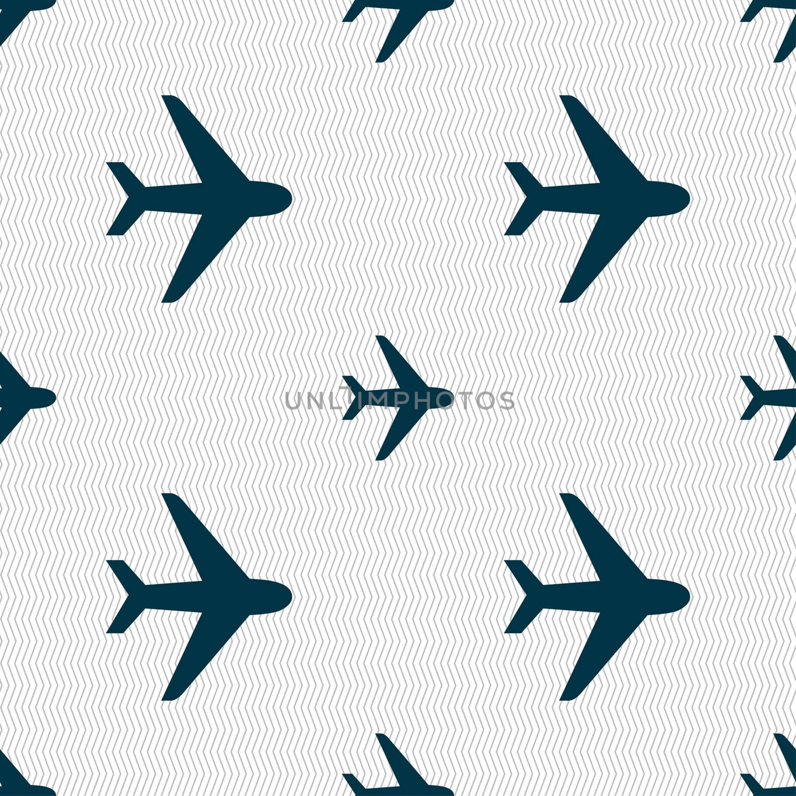 Plane icon sign. Seamless pattern with geometric texture. illustration