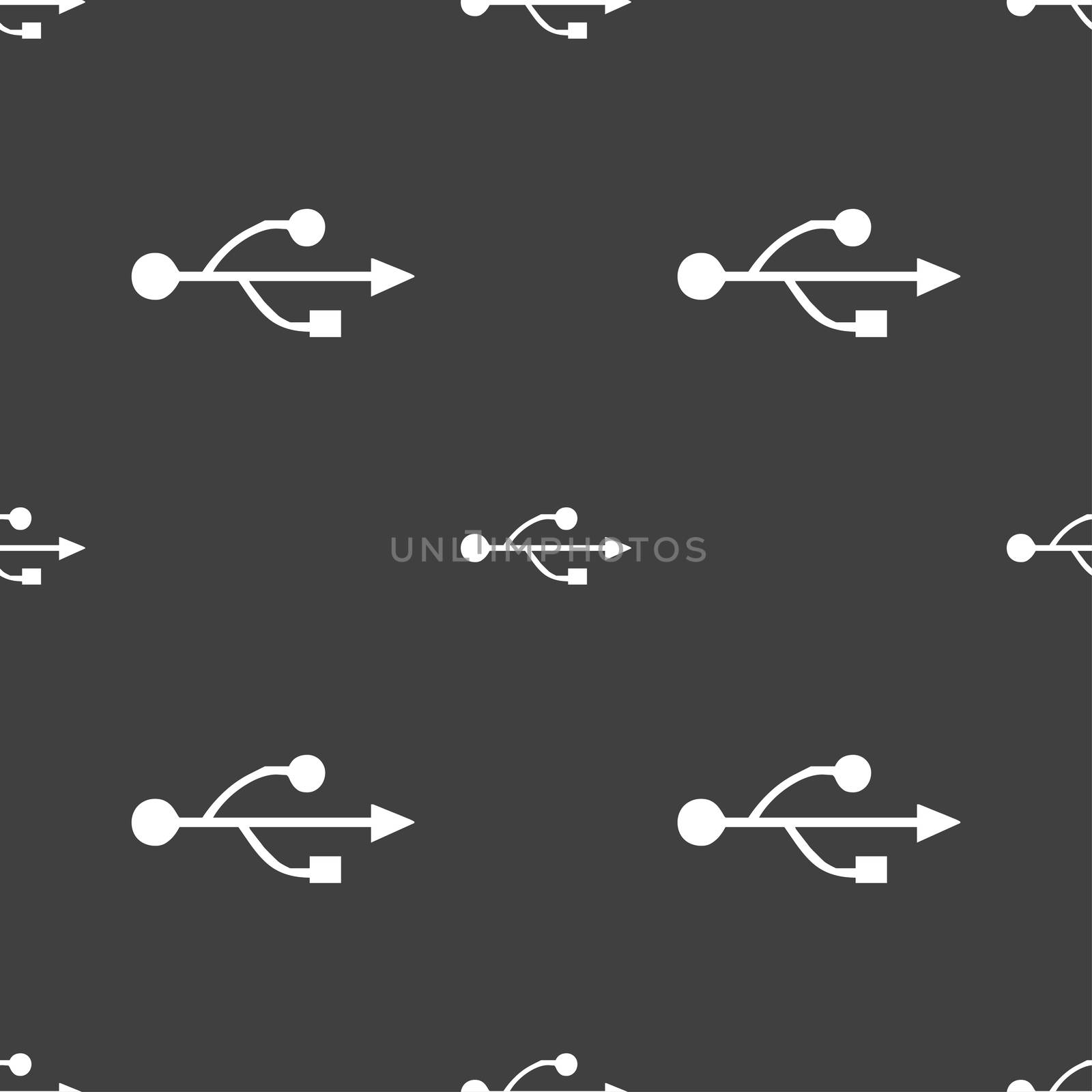 USB icon sign. Seamless pattern on a gray background.  by serhii_lohvyniuk