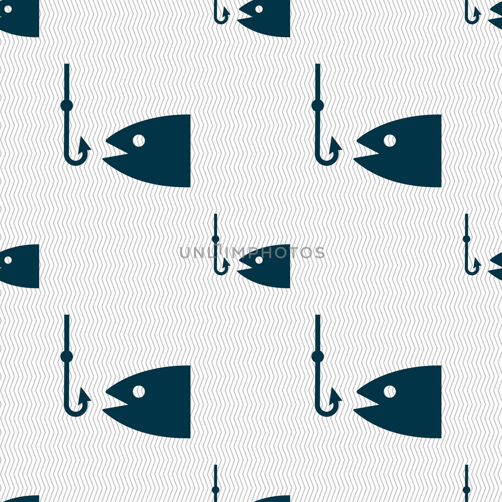 Fishing icon sign. Seamless pattern with geometric texture. illustration