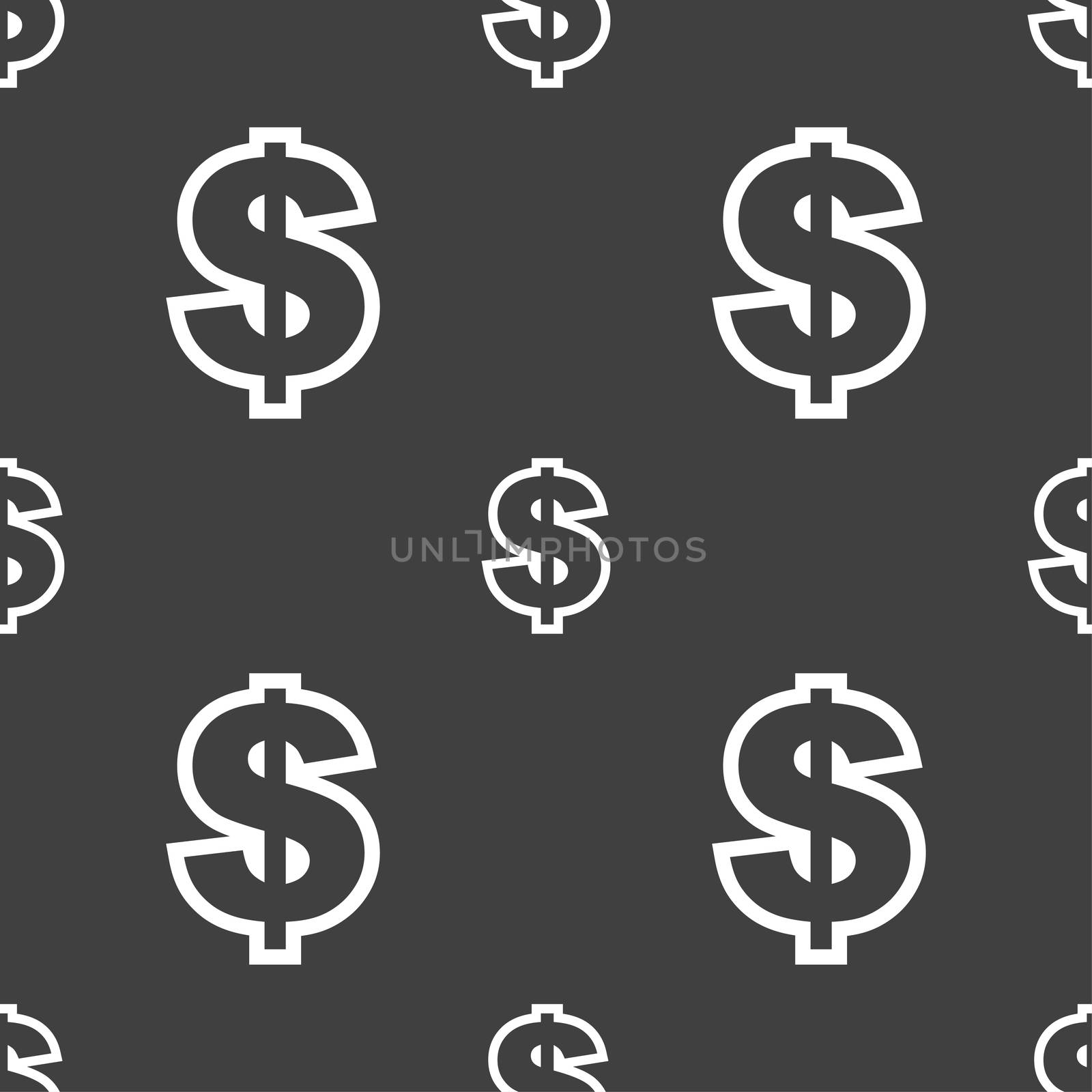 Dollar icon sign. Seamless pattern on a gray background.  by serhii_lohvyniuk