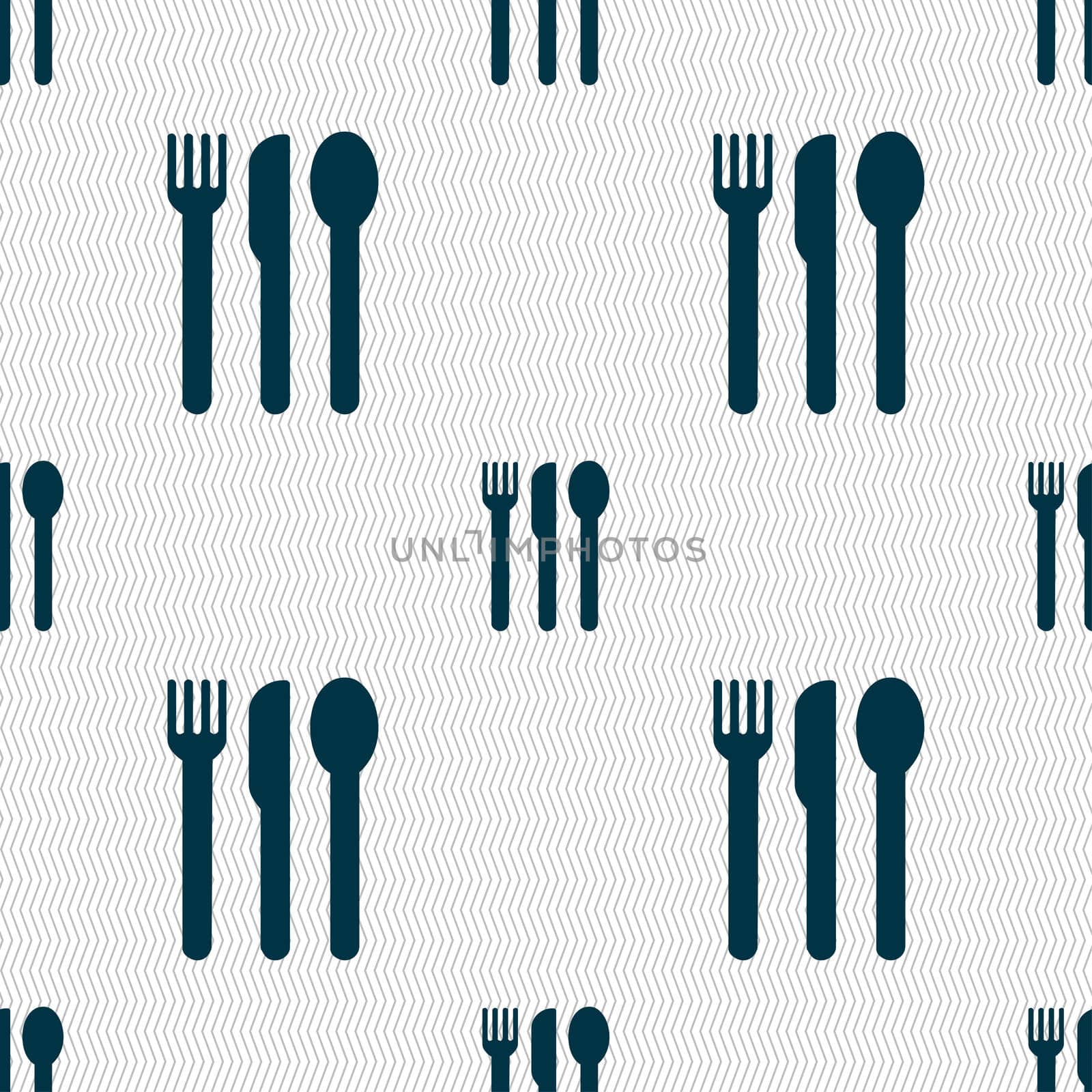 fork, knife, spoon icon sign. Seamless pattern with geometric texture. illustration