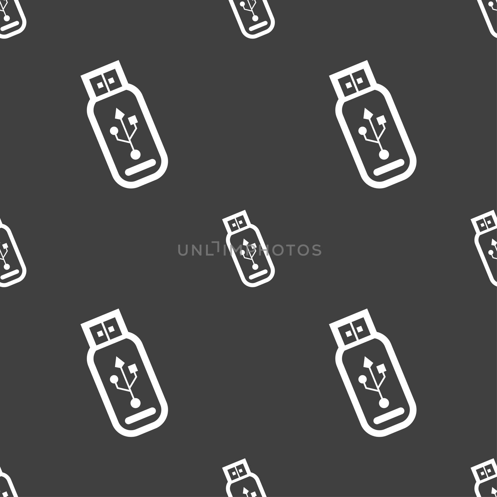 Usb flash drive icon sign. Seamless pattern on a gray background.  by serhii_lohvyniuk