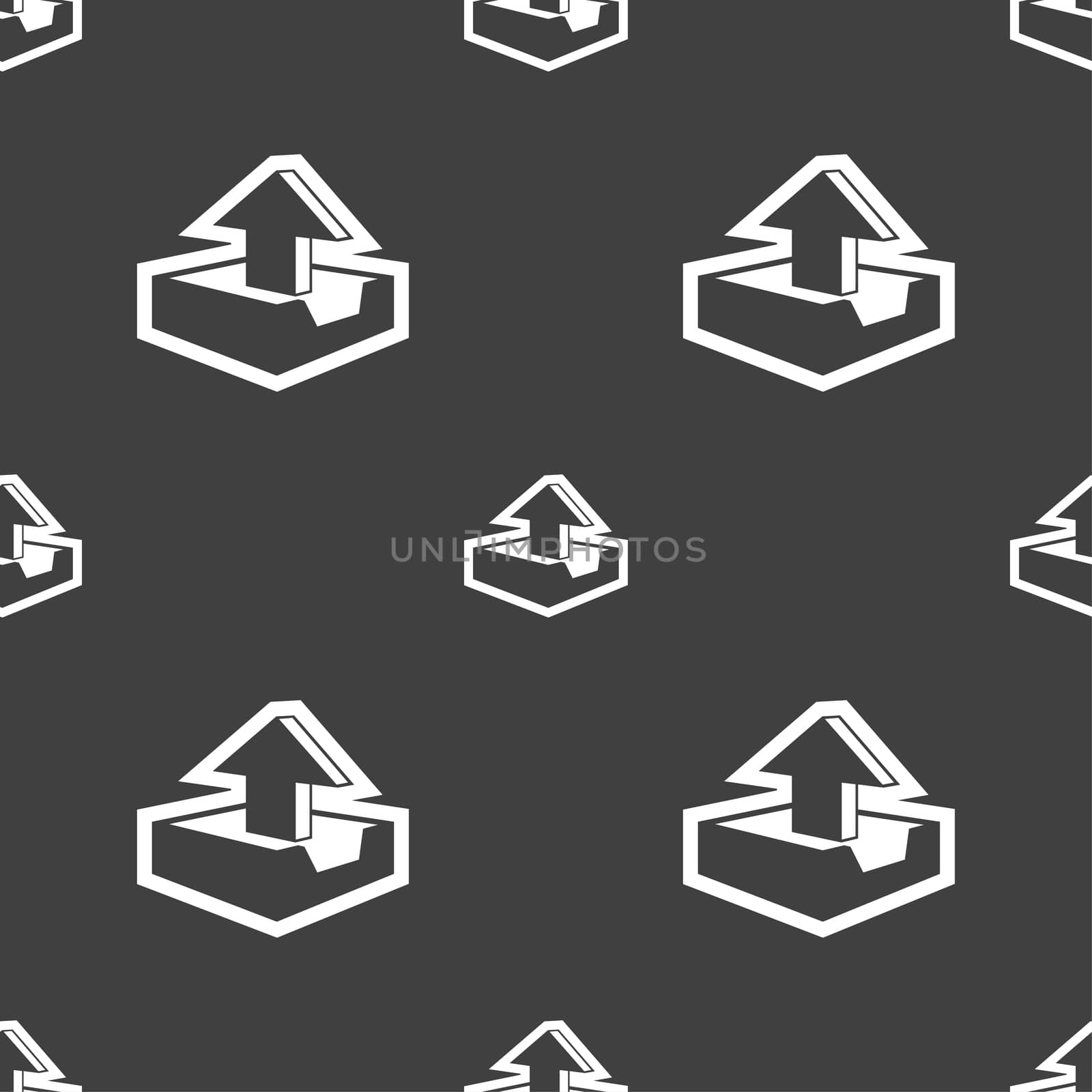 Upload icon sign. Seamless pattern on a gray background. illustration