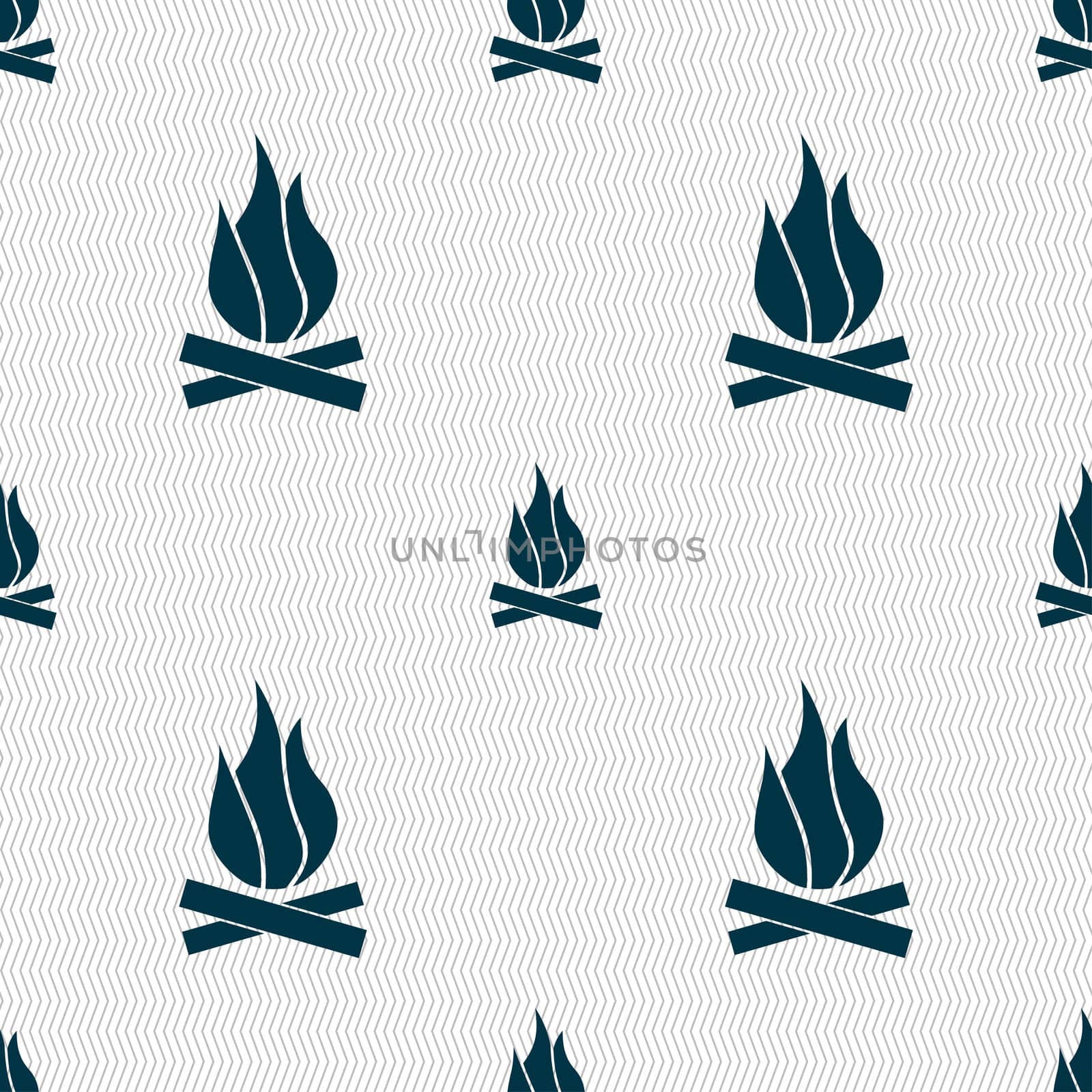 A fire icon sign. Seamless pattern with geometric texture. illustration