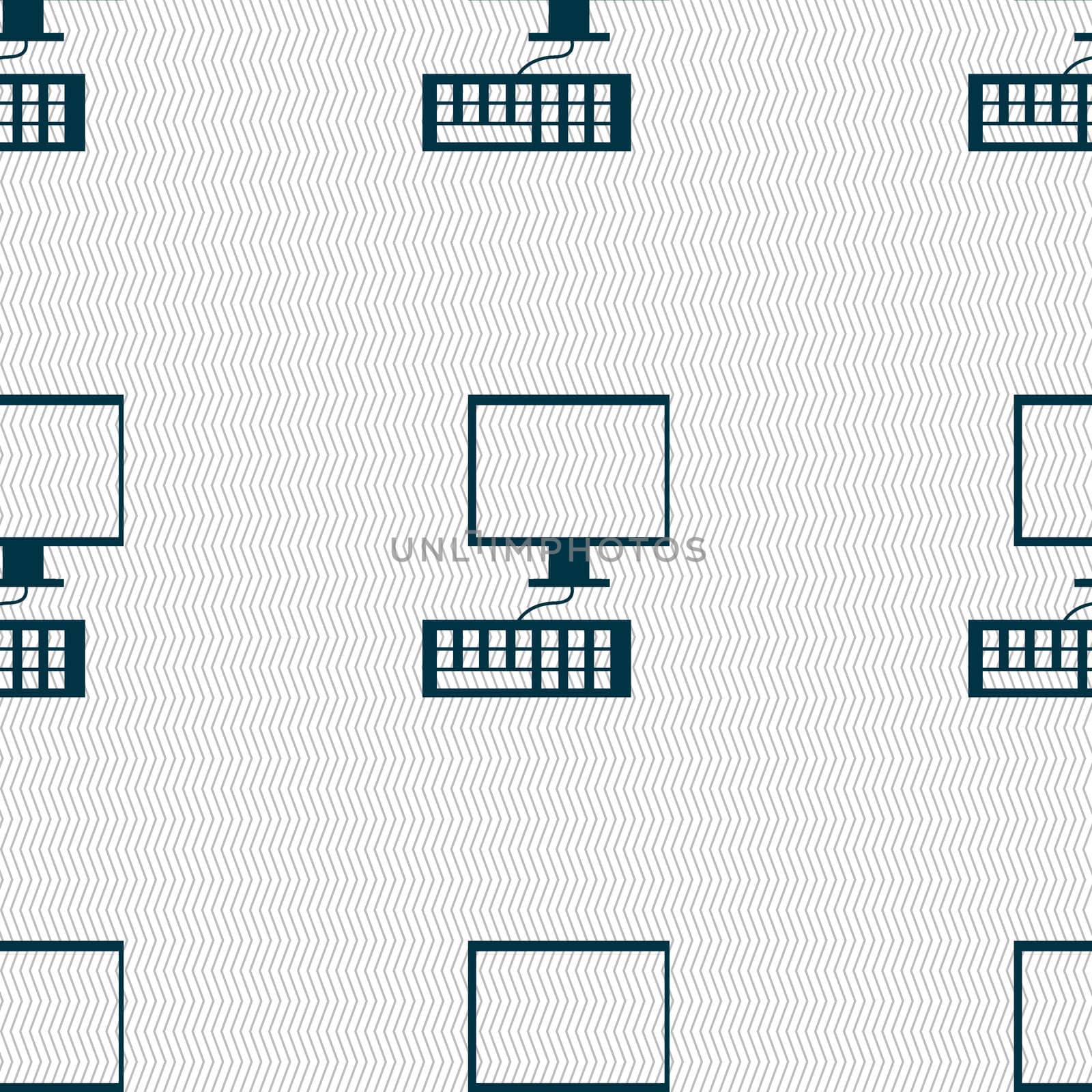 Computer monitor and keyboard Icon. Seamless abstract background with geometric shapes. illustration