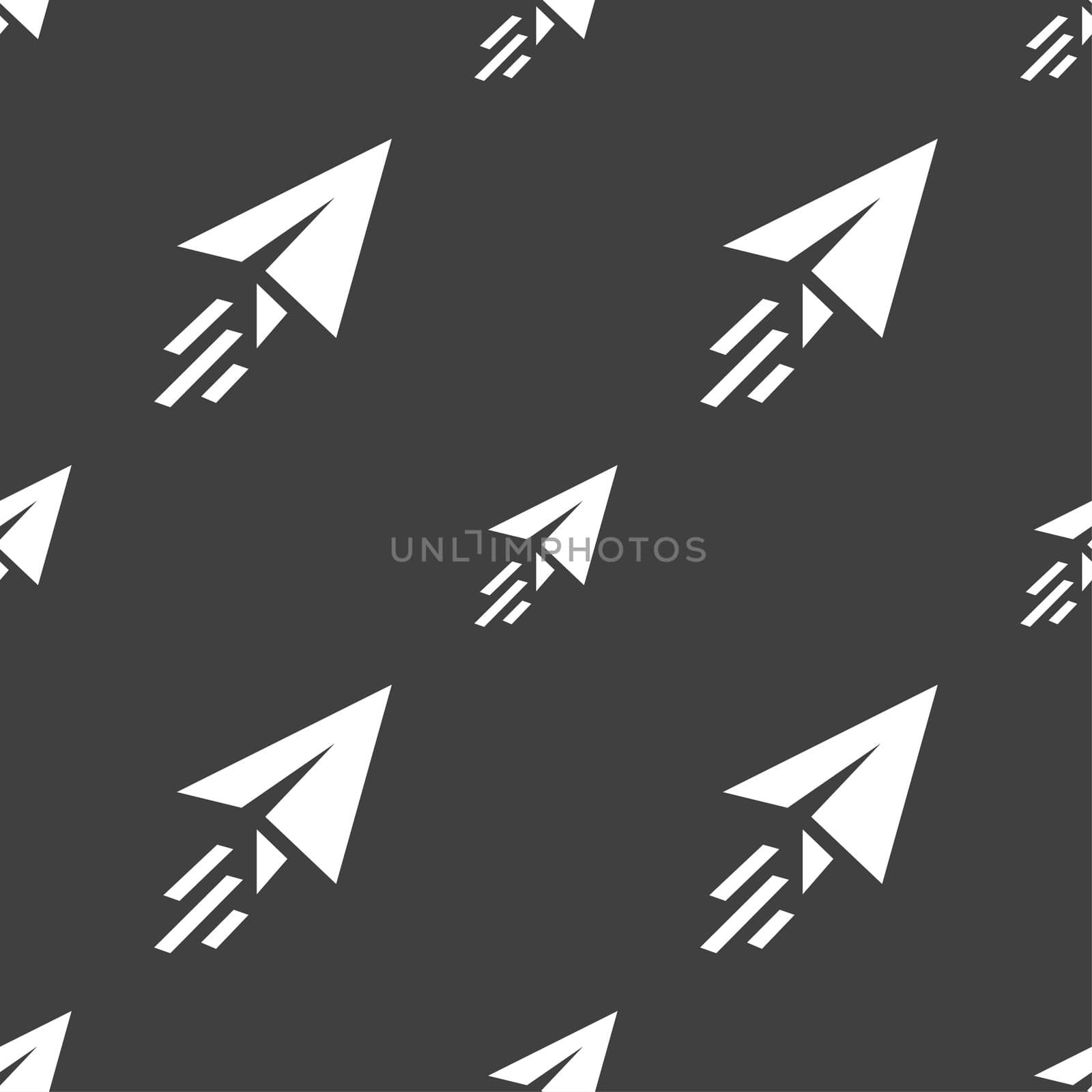 Paper airplane icon sign. Seamless pattern on a gray background.  by serhii_lohvyniuk