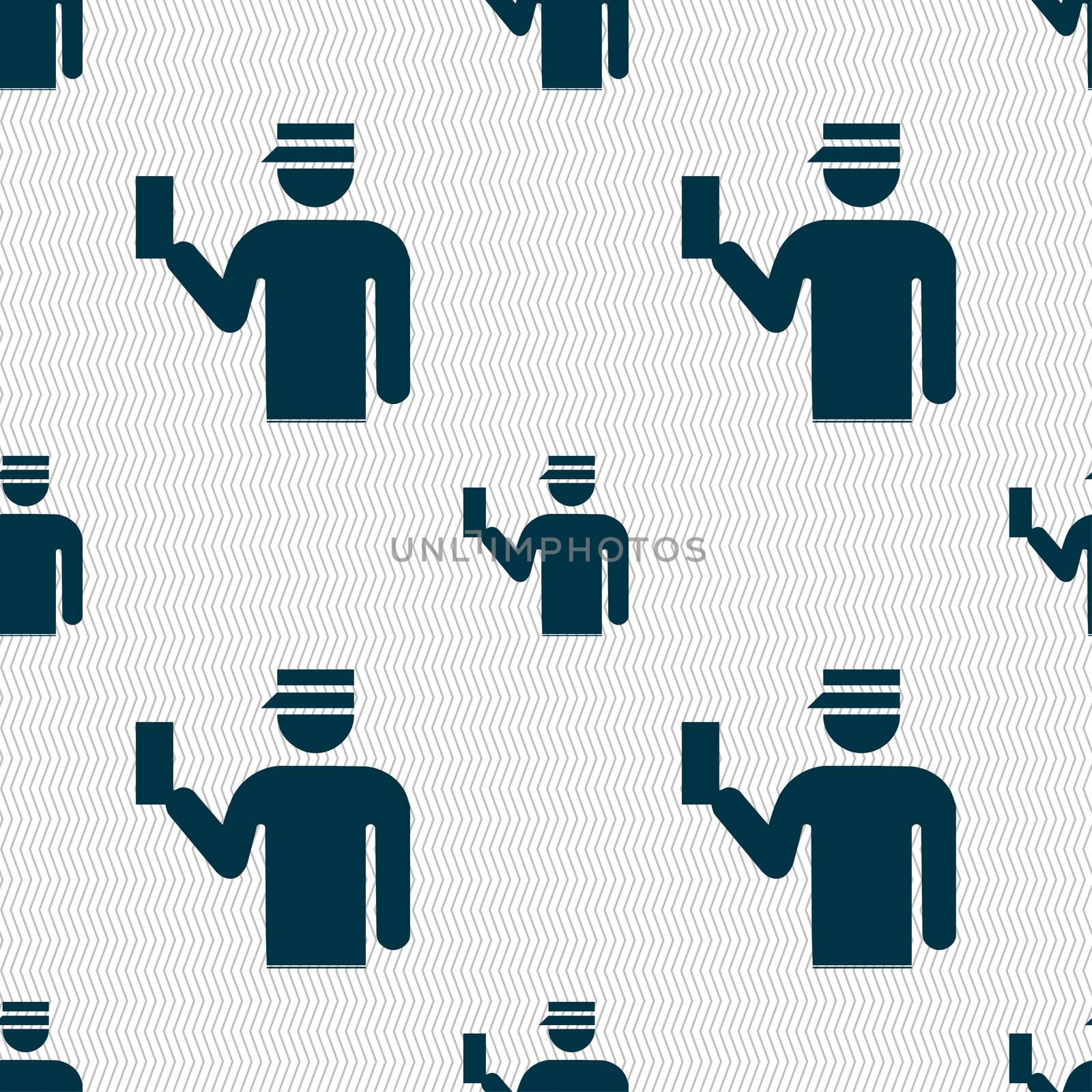 Inspector icon sign. Seamless pattern with geometric texture. illustration