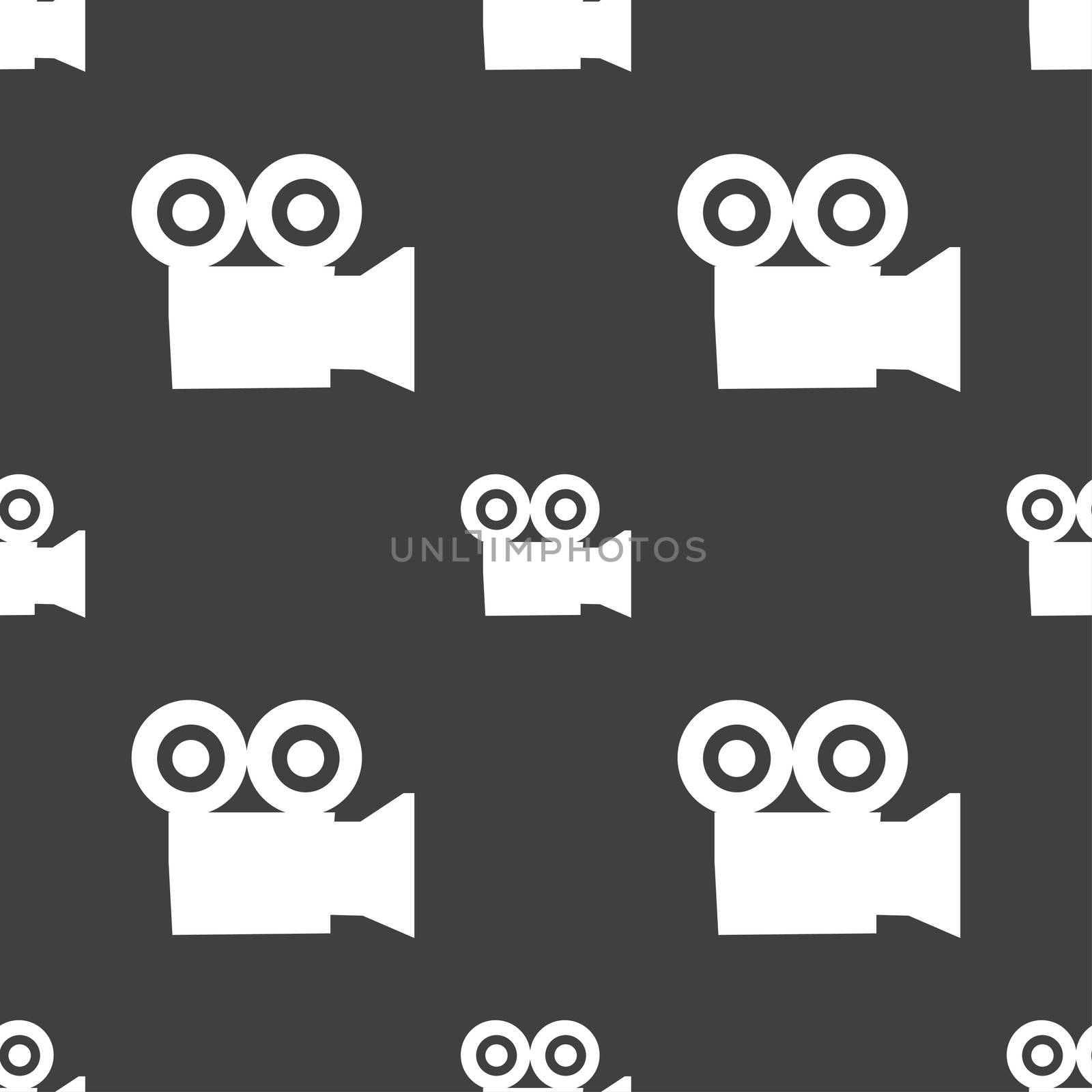 video camera icon sign. Seamless pattern on a gray background.  by serhii_lohvyniuk
