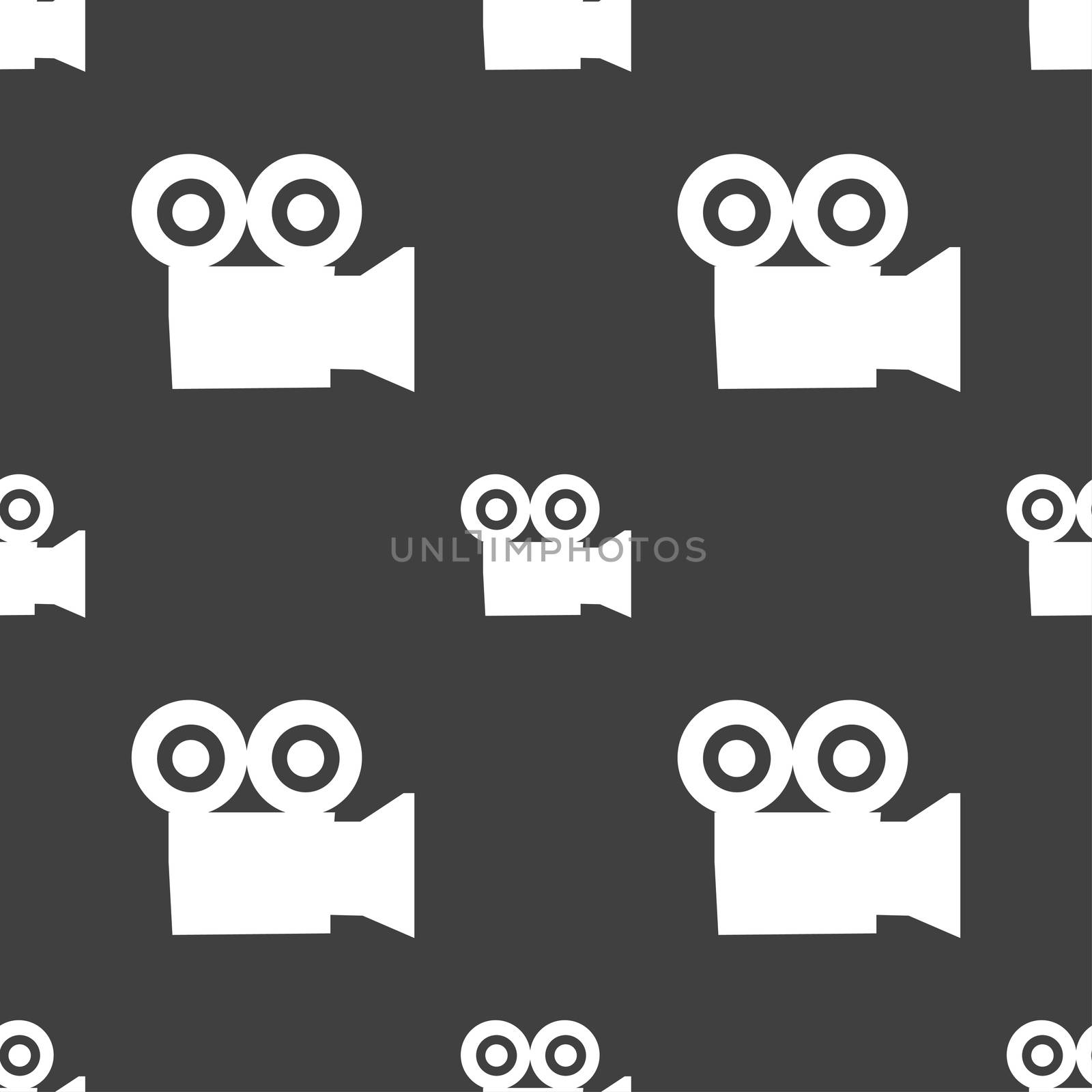 video camera icon sign. Seamless pattern on a gray background. illustration