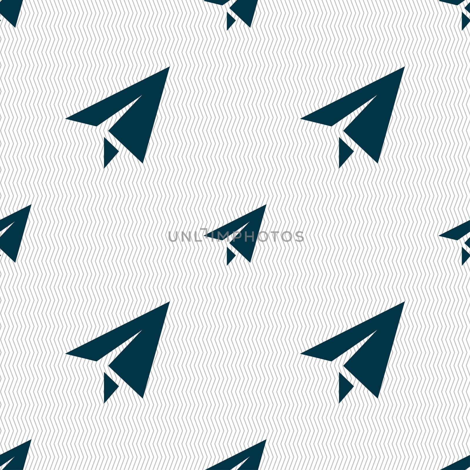 Paper airplane icon sign. Seamless pattern with geometric texture. illustration