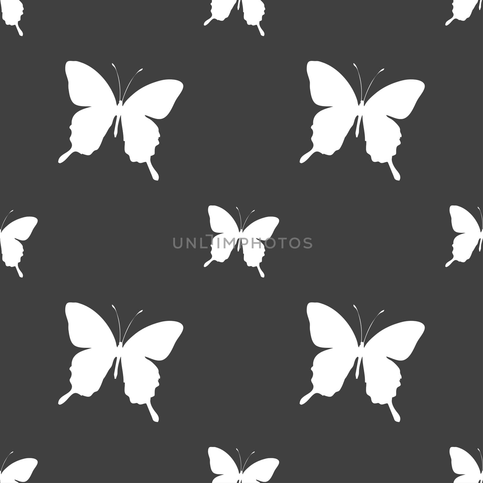 butterfly icon sign. Seamless pattern on a gray background. illustration