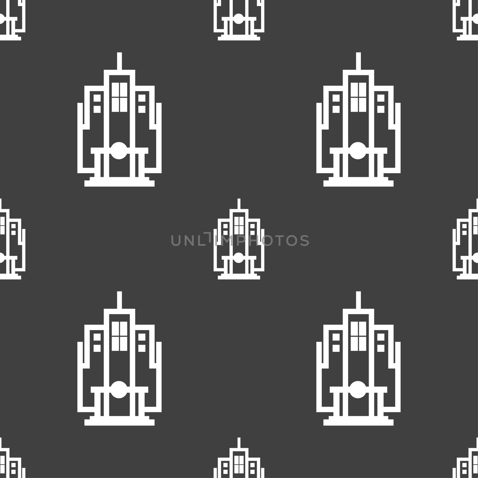 skyscraper icon sign. Seamless pattern on a gray background.  by serhii_lohvyniuk