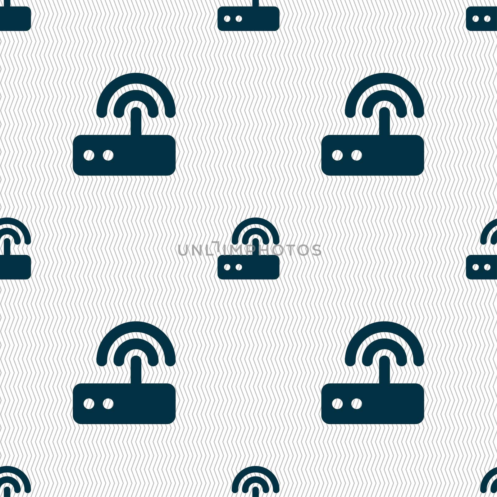 Wi fi router icon sign. Seamless pattern with geometric texture. illustration