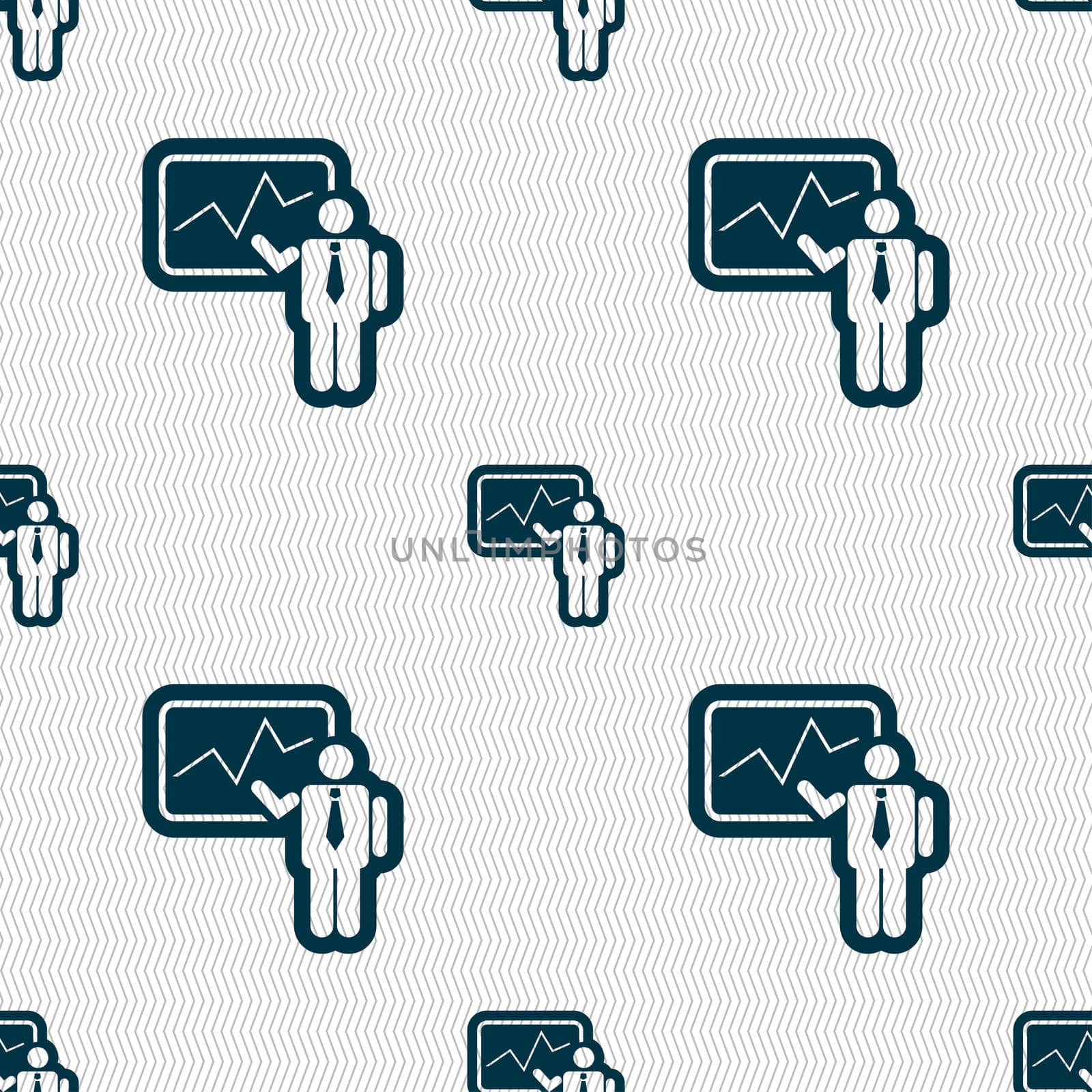 businessman making report icon sign. Seamless pattern with geometric texture. illustration