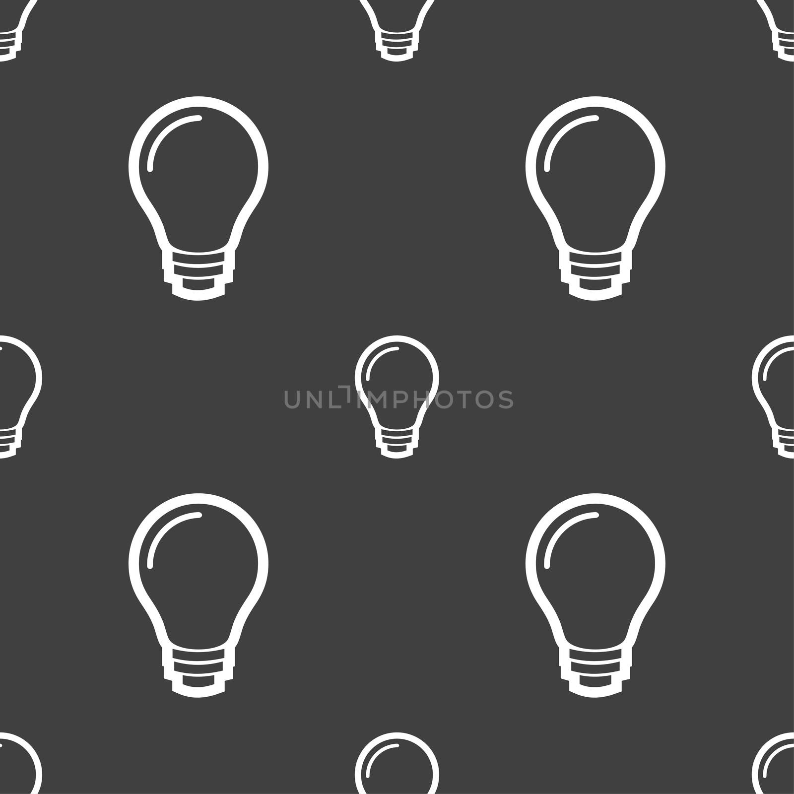 Light bulb icon sign. Seamless pattern on a gray background. illustration