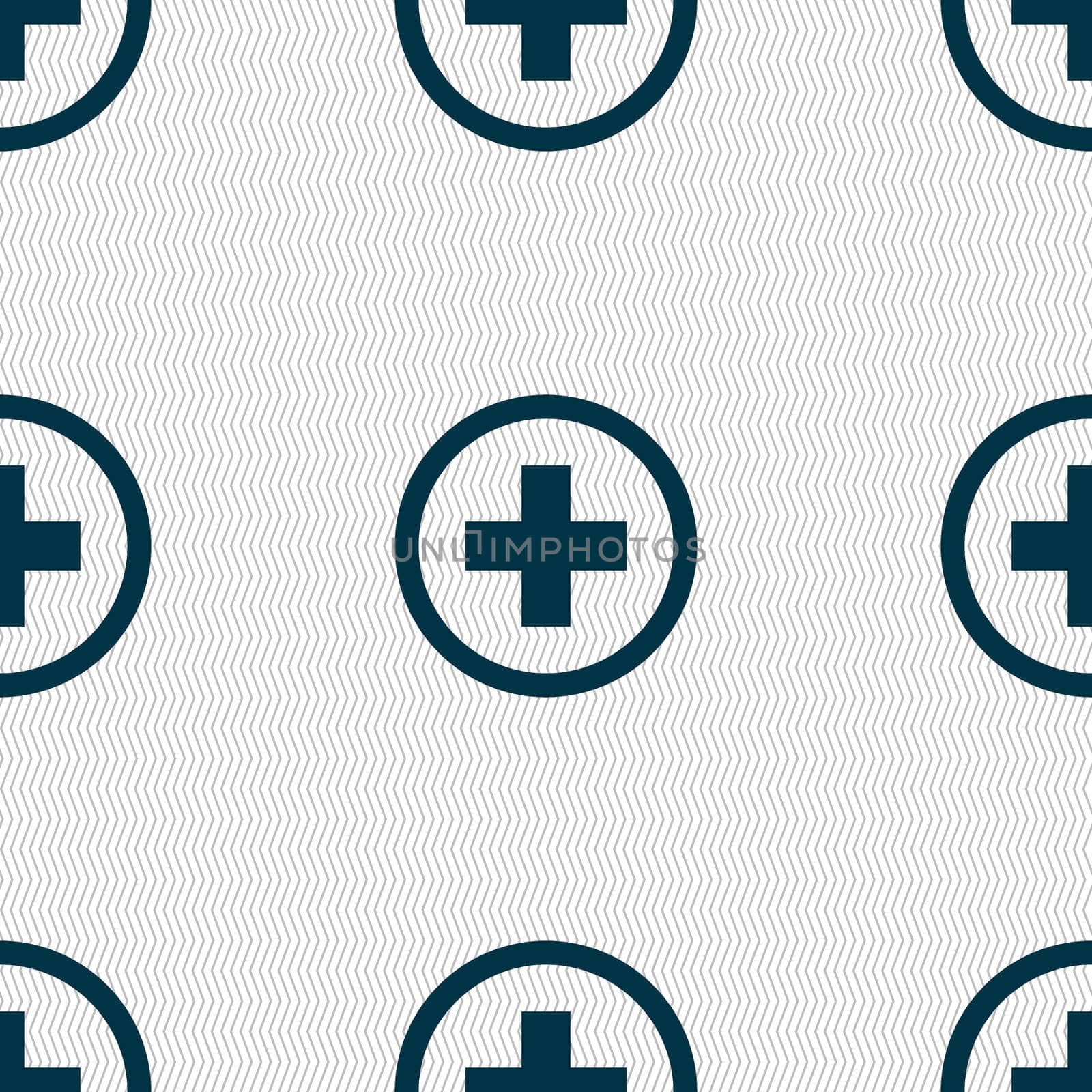 Plus sign icon. Positive symbol. Zoom in. Seamless abstract background with geometric shapes.  by serhii_lohvyniuk