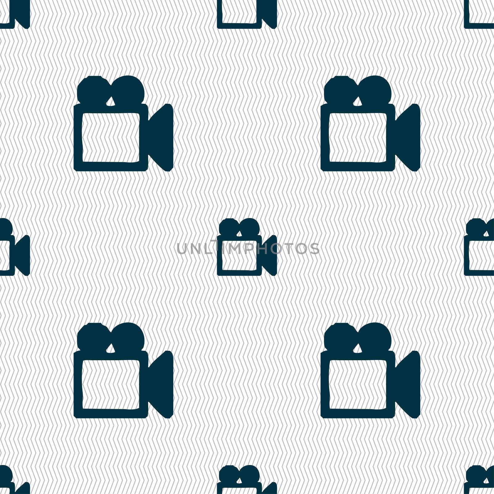 camcorder icon sign. Seamless pattern with geometric texture. illustration