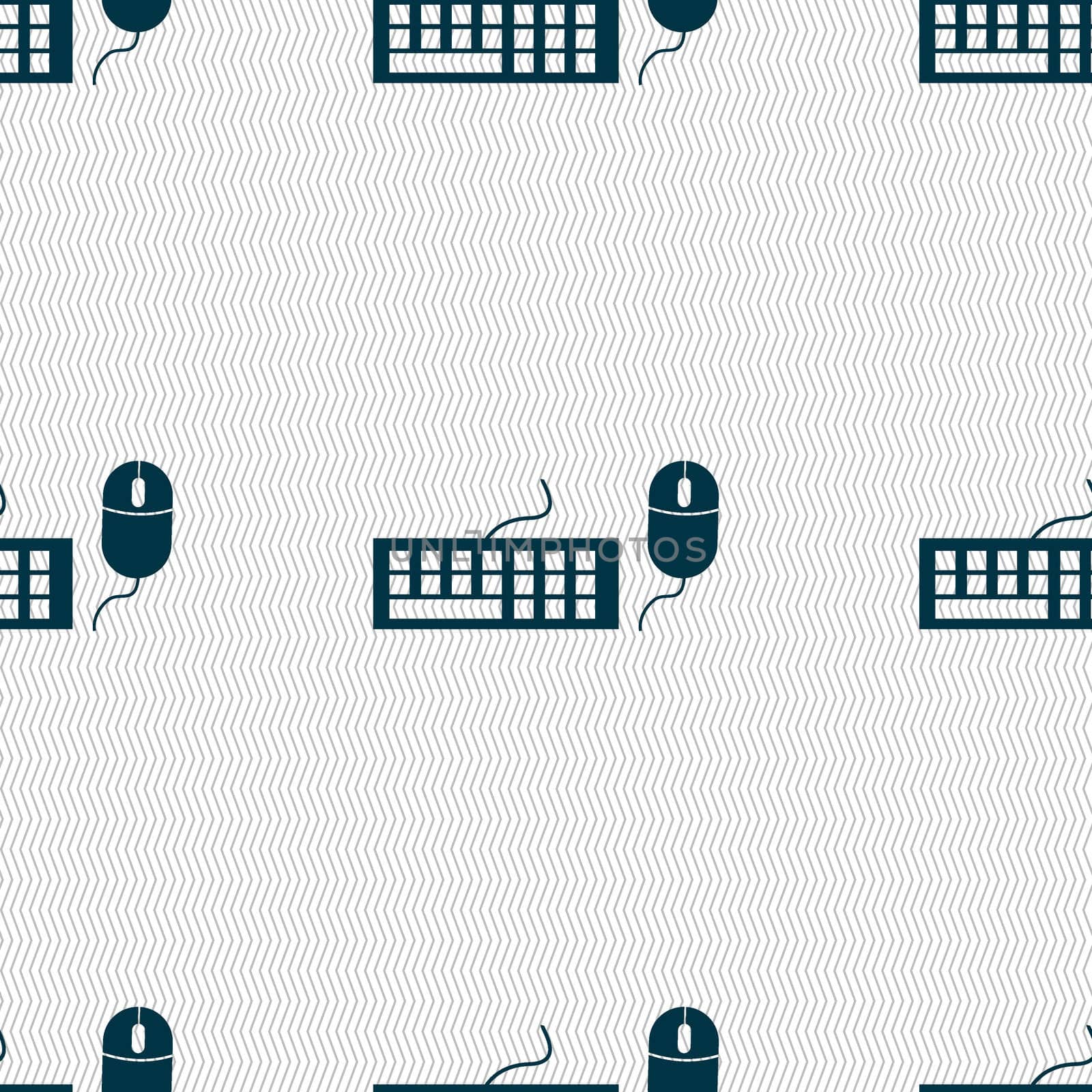 Computer keyboard and mouse Icon. Seamless abstract background with geometric shapes. illustration