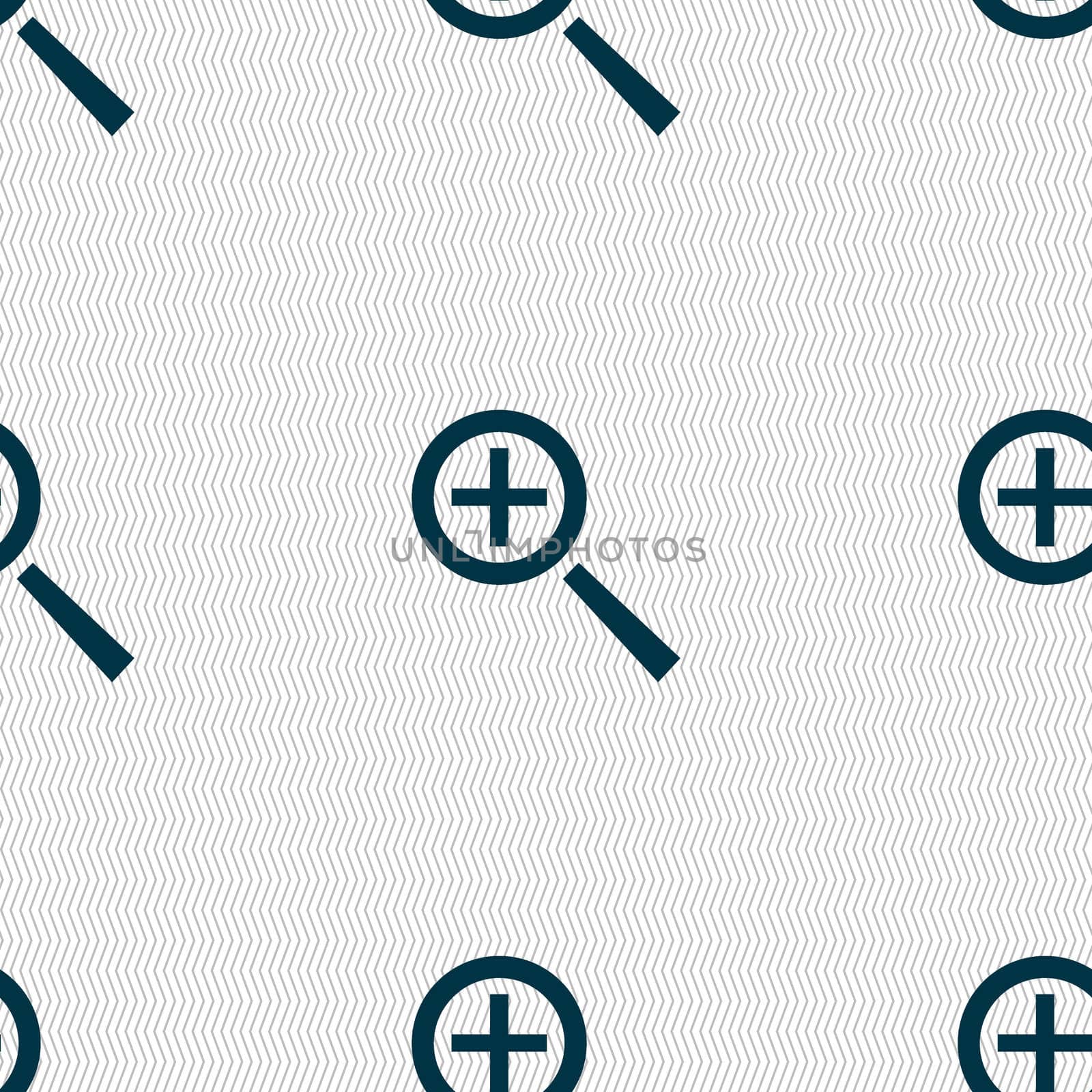 Magnifier glass, Zoom tool icon sign. Seamless abstract background with geometric shapes. illustration
