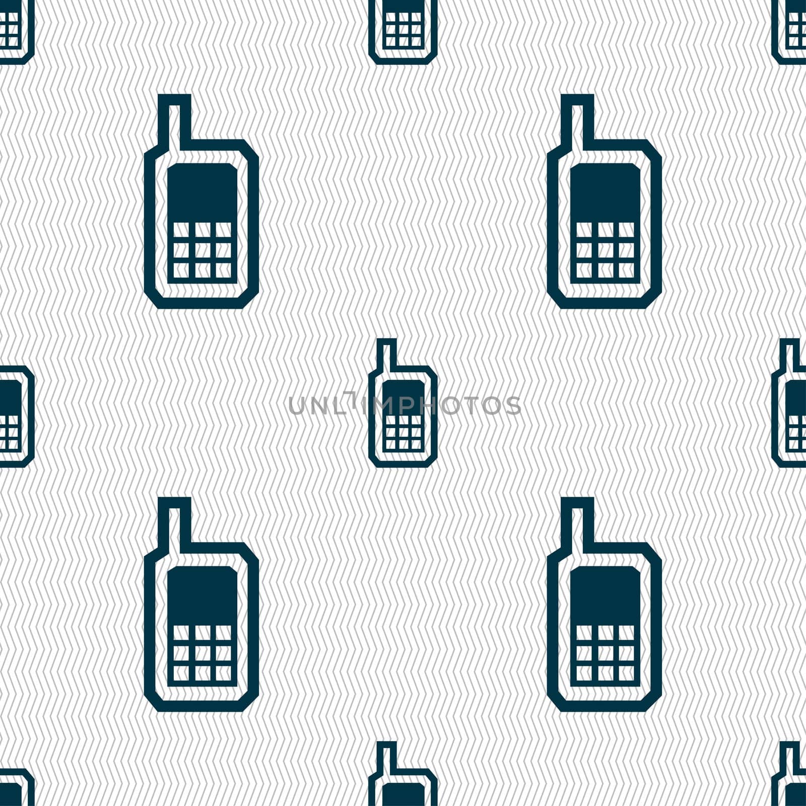 Mobile phone icon sign. Seamless pattern with geometric texture. illustration