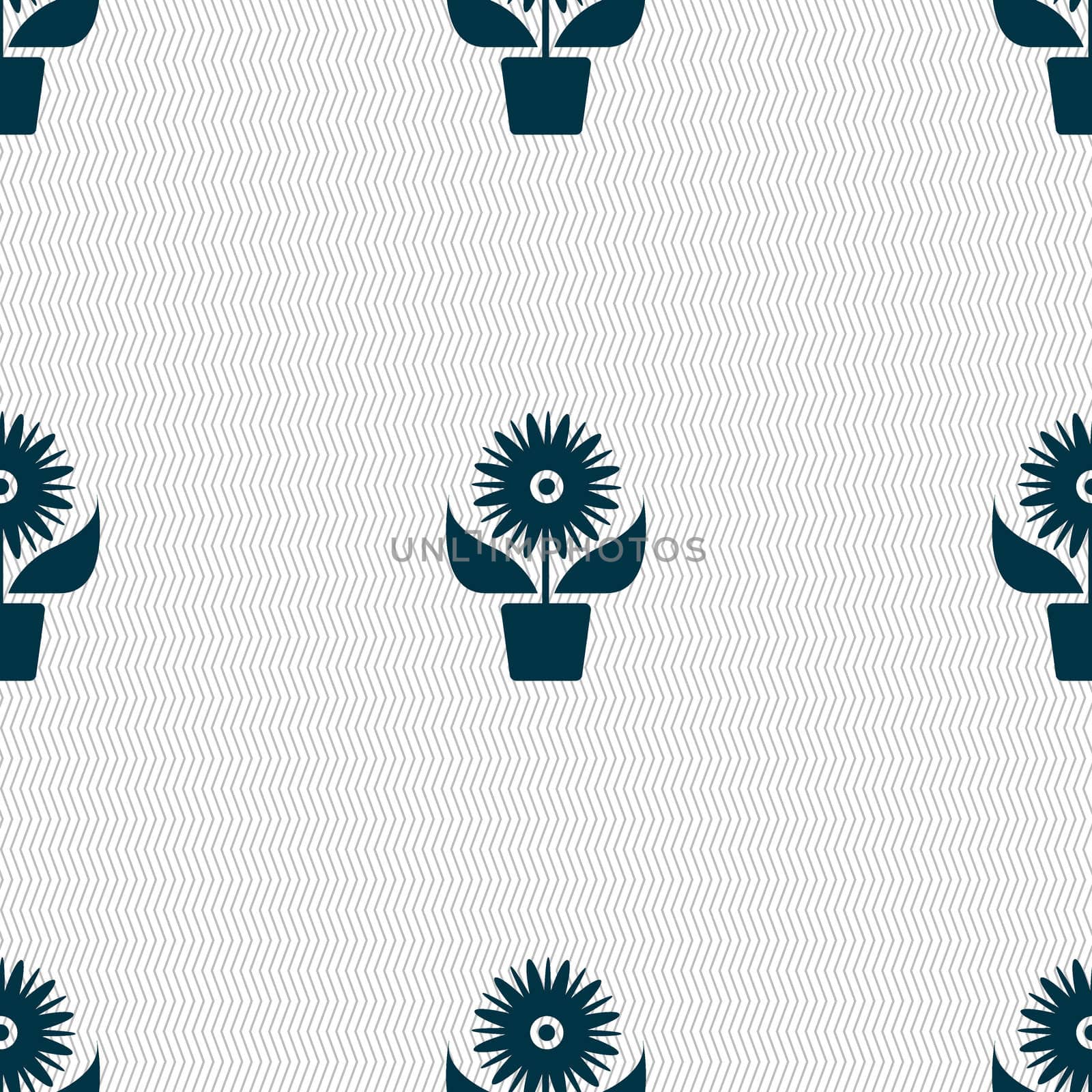 Flowers in pot icon sign. Seamless abstract background with geometric shapes.  by serhii_lohvyniuk