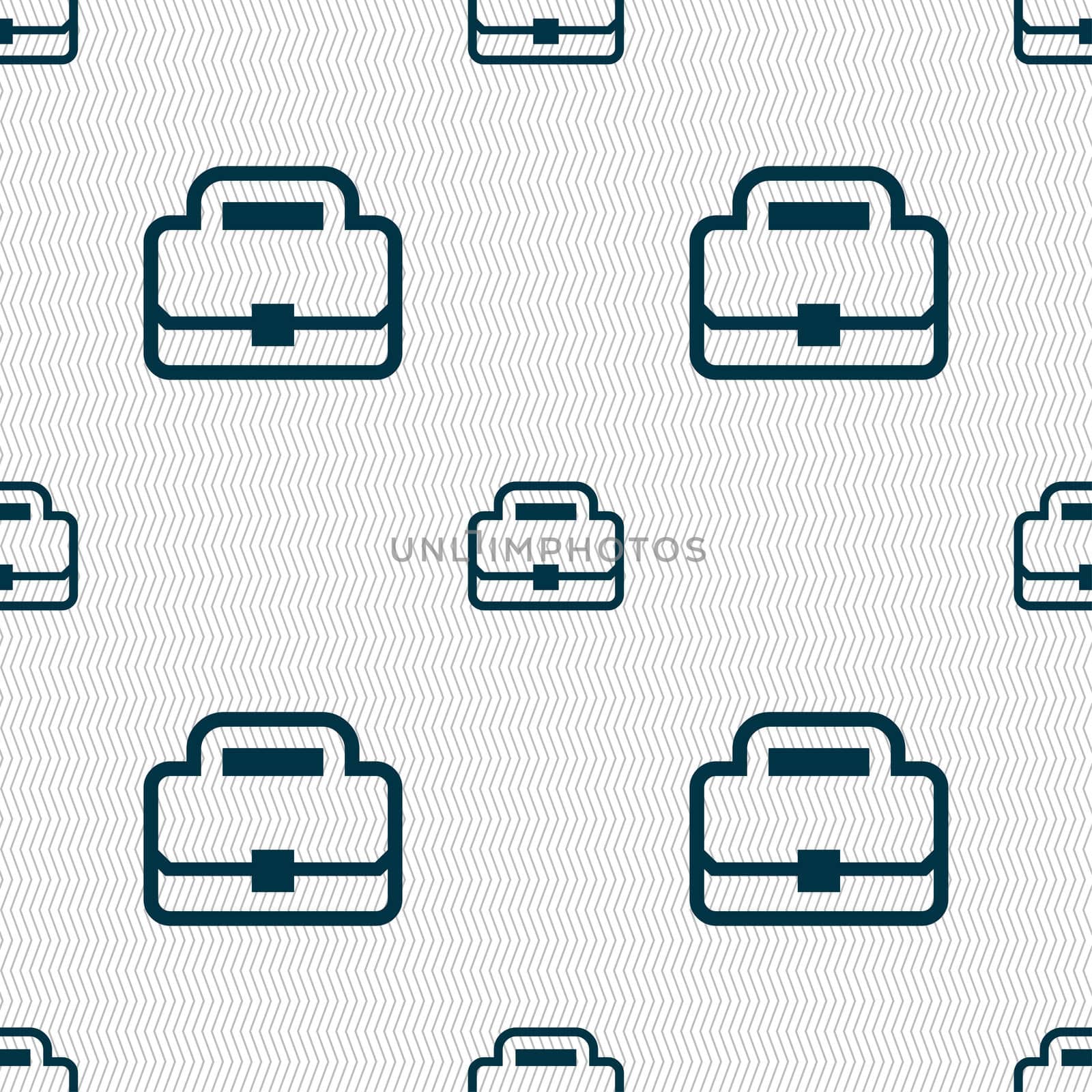Briefcase icon sign. Seamless pattern with geometric texture. illustration
