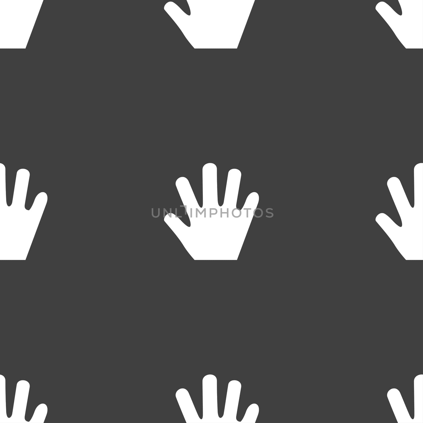 Hand icon sign. Seamless pattern on a gray background. illustration