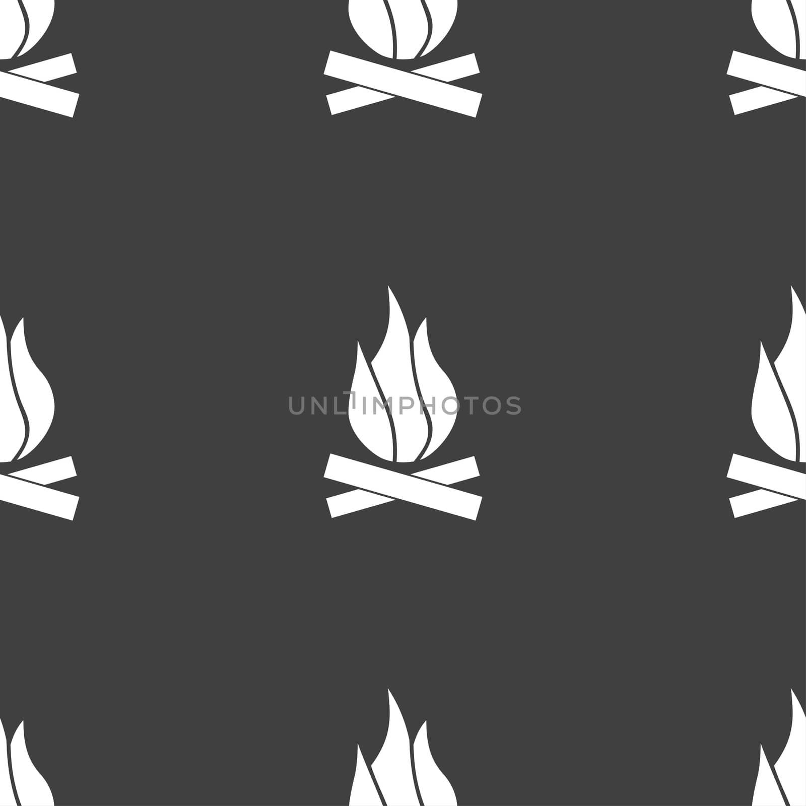 A fire icon sign. Seamless pattern on a gray background. illustration