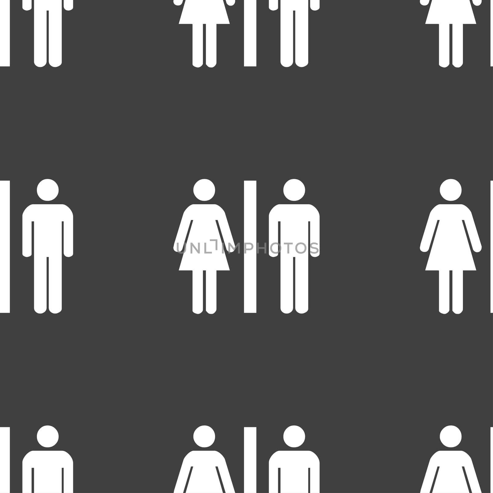 silhouette of a man and a woman icon sign. Seamless pattern on a gray background.  by serhii_lohvyniuk