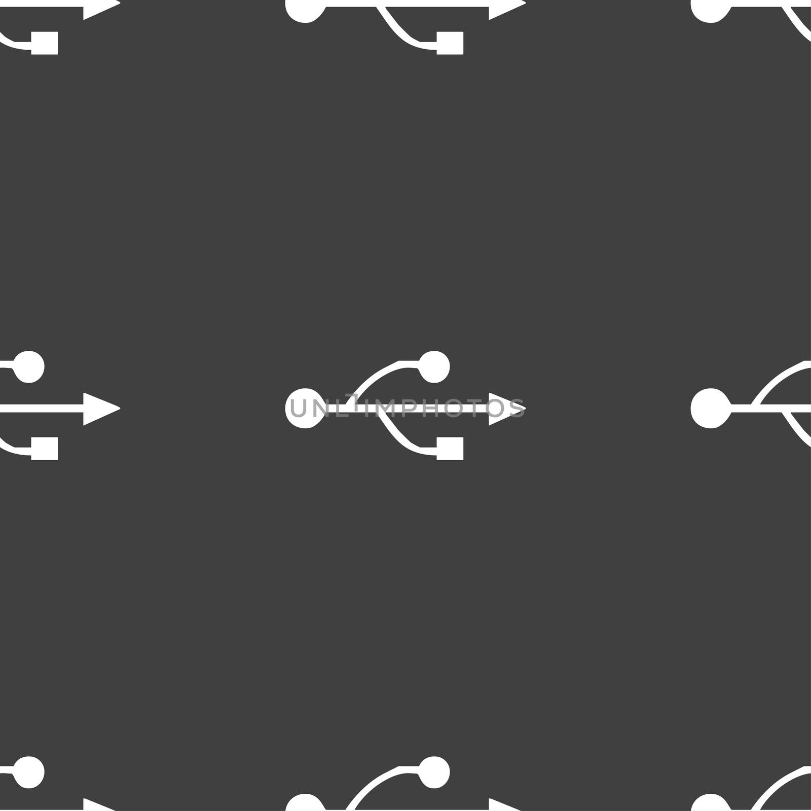 USB icon sign. Seamless pattern on a gray background.  by serhii_lohvyniuk