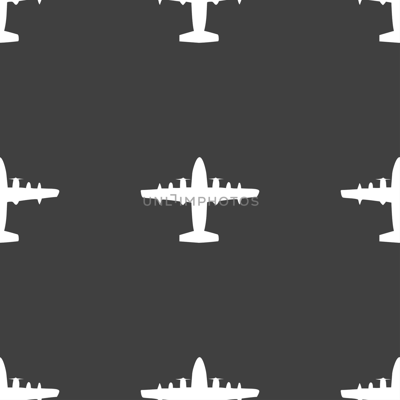 aircraft icon sign. Seamless pattern on a gray background.  by serhii_lohvyniuk