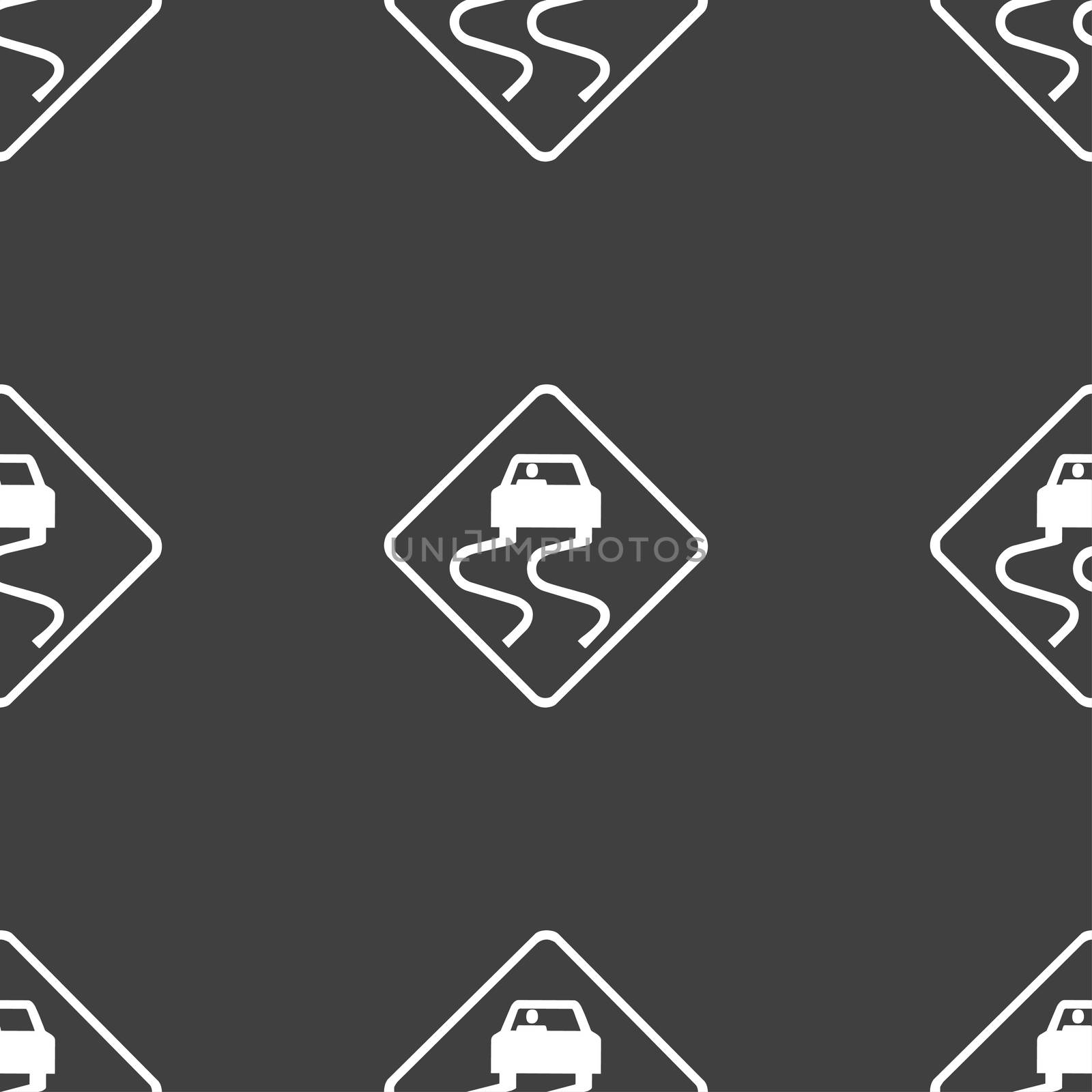 Road slippery icon sign. Seamless pattern on a gray background.  by serhii_lohvyniuk