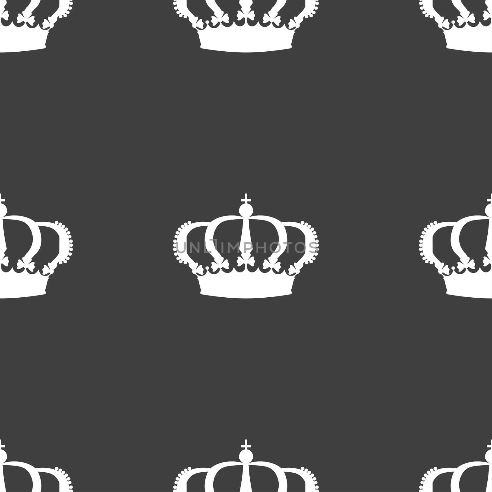 Crown icon sign. Seamless pattern on a gray background.  by serhii_lohvyniuk