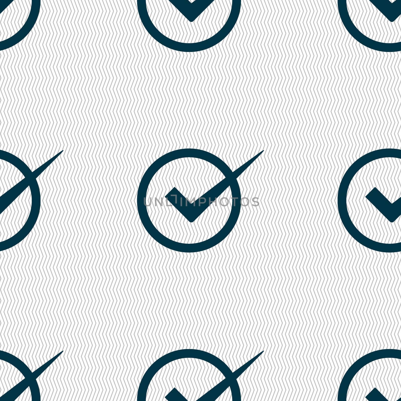 Check mark sign icon. Checkbox button. Seamless abstract background with geometric shapes.  by serhii_lohvyniuk