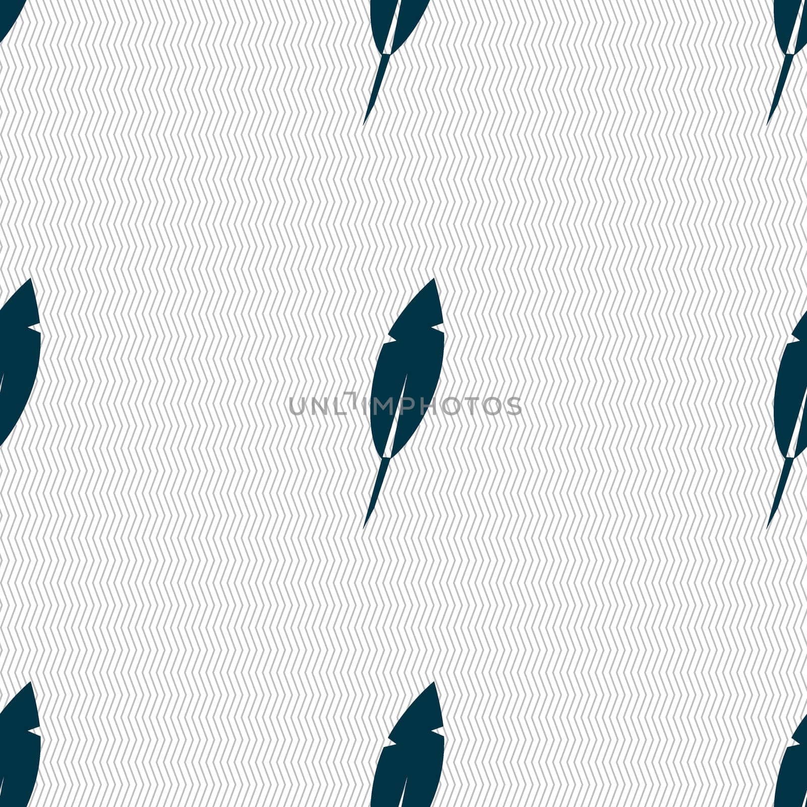 Feather sign icon. Retro pen symbo. Seamless abstract background with geometric shapes.  by serhii_lohvyniuk