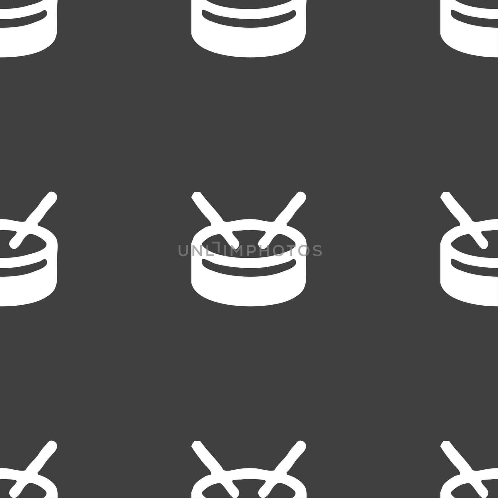 drum icon sign. Seamless pattern on a gray background.  by serhii_lohvyniuk